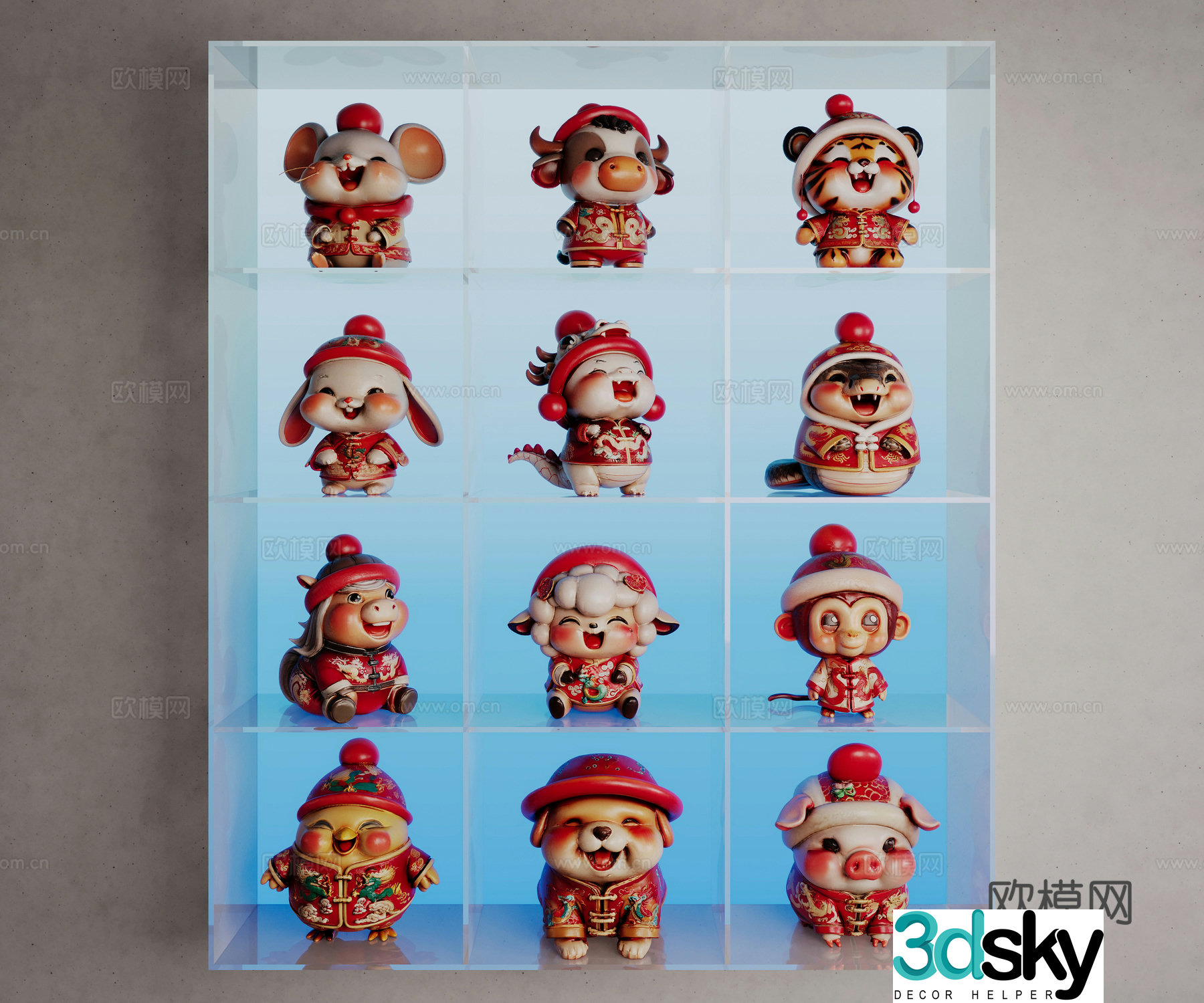 12 zodiac figure ornaments 3D model