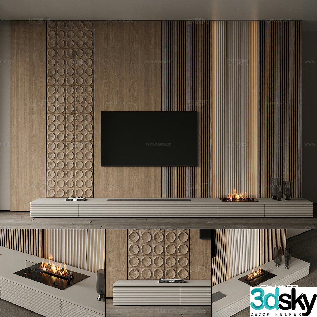 New Chinese style light luxury TV background wall 3D model