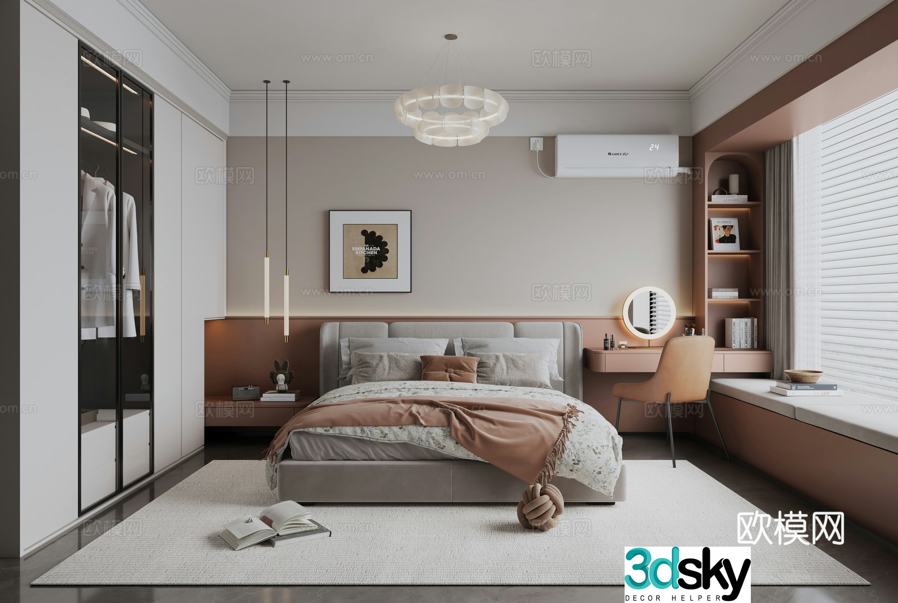 Modern creamy bedroom 3d model