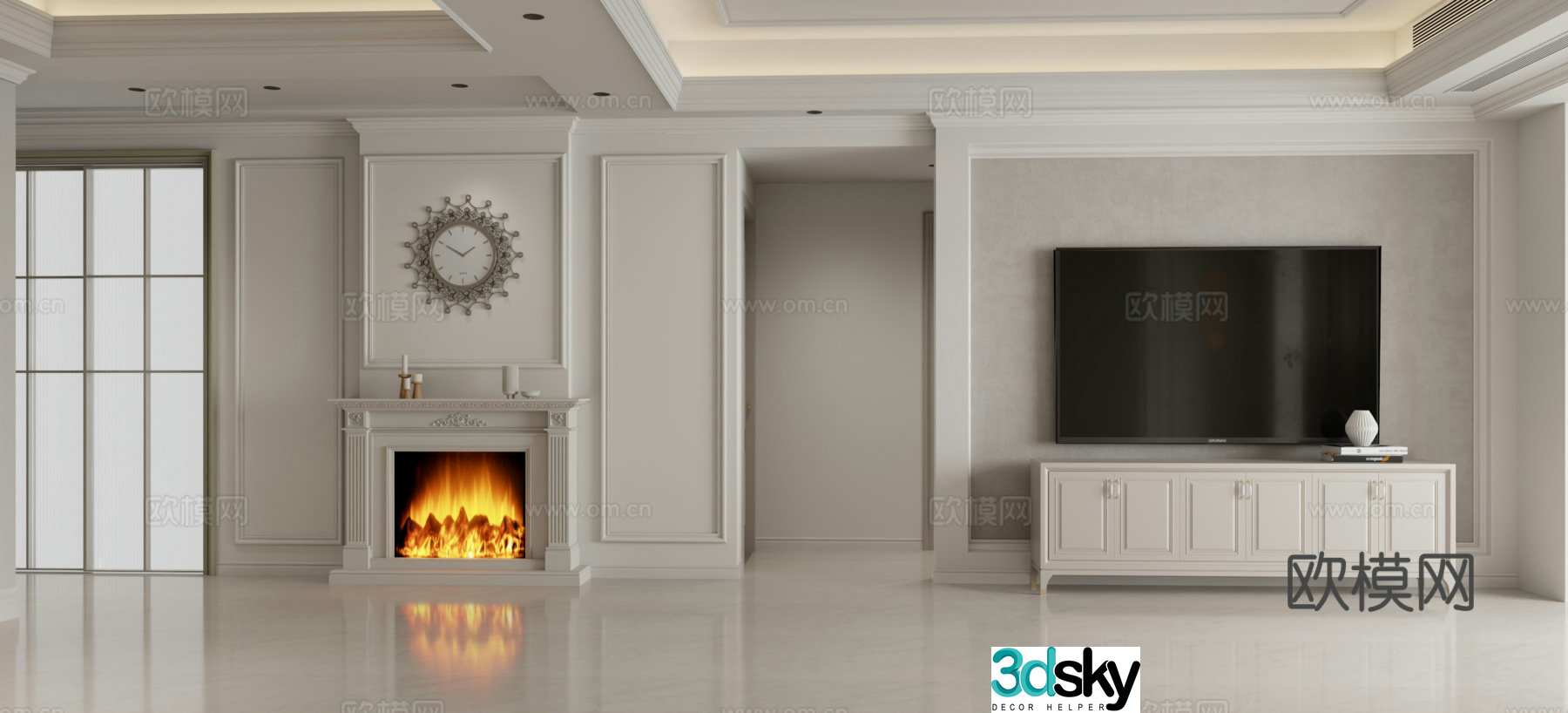 Simple European TV background wall 3d model