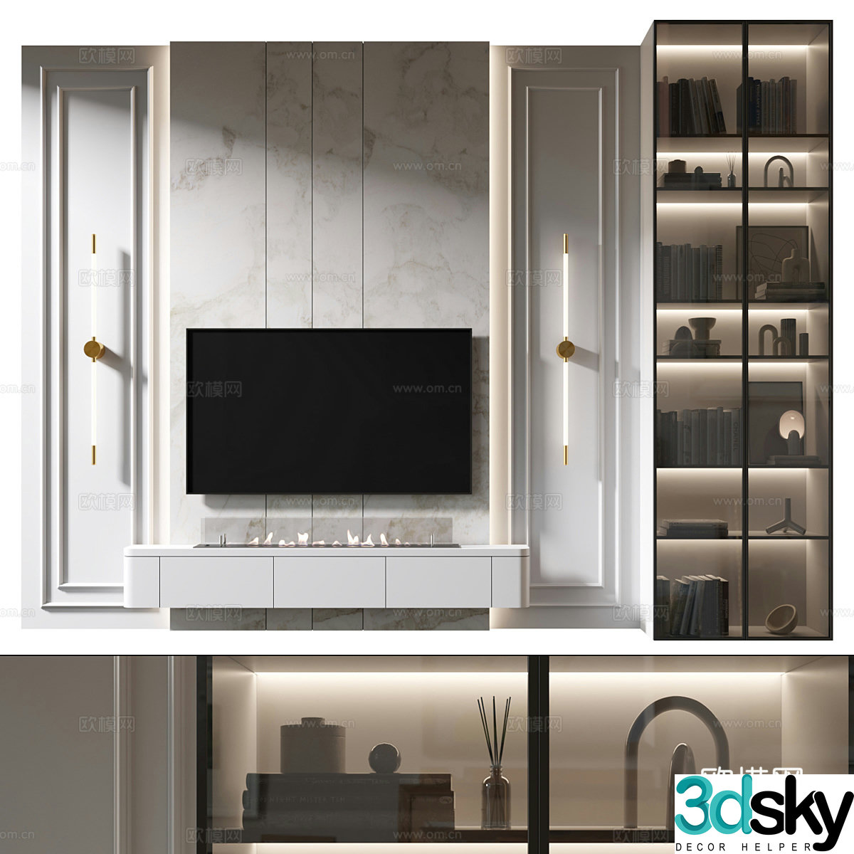 Modern light luxury TV background wall 3d model