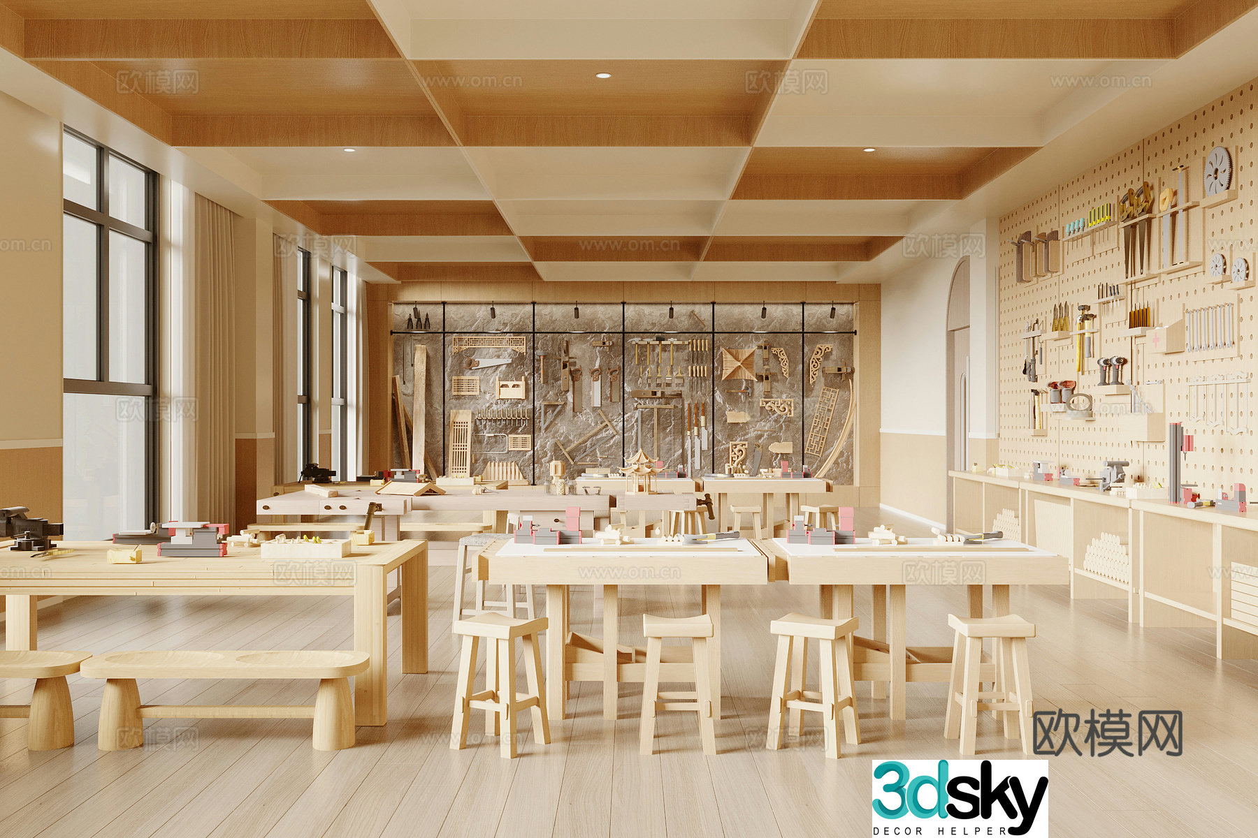 Modern woodworking classroom 3d model