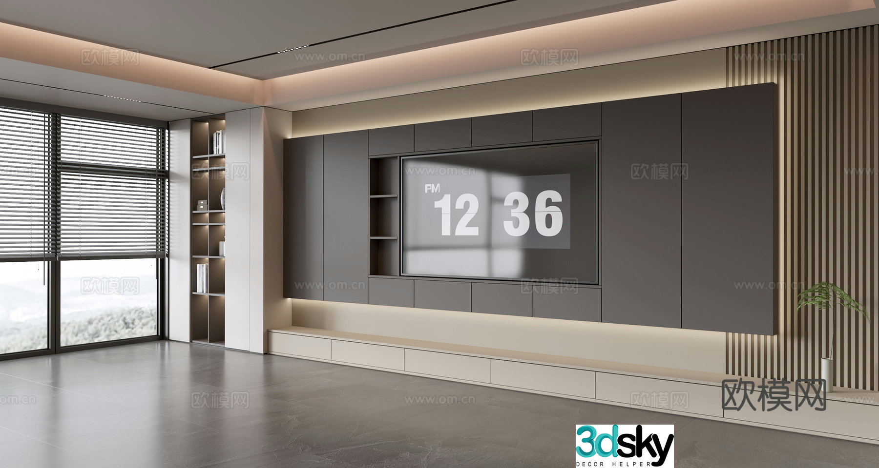 Modern Italian living room light luxury TV background wall 3d model