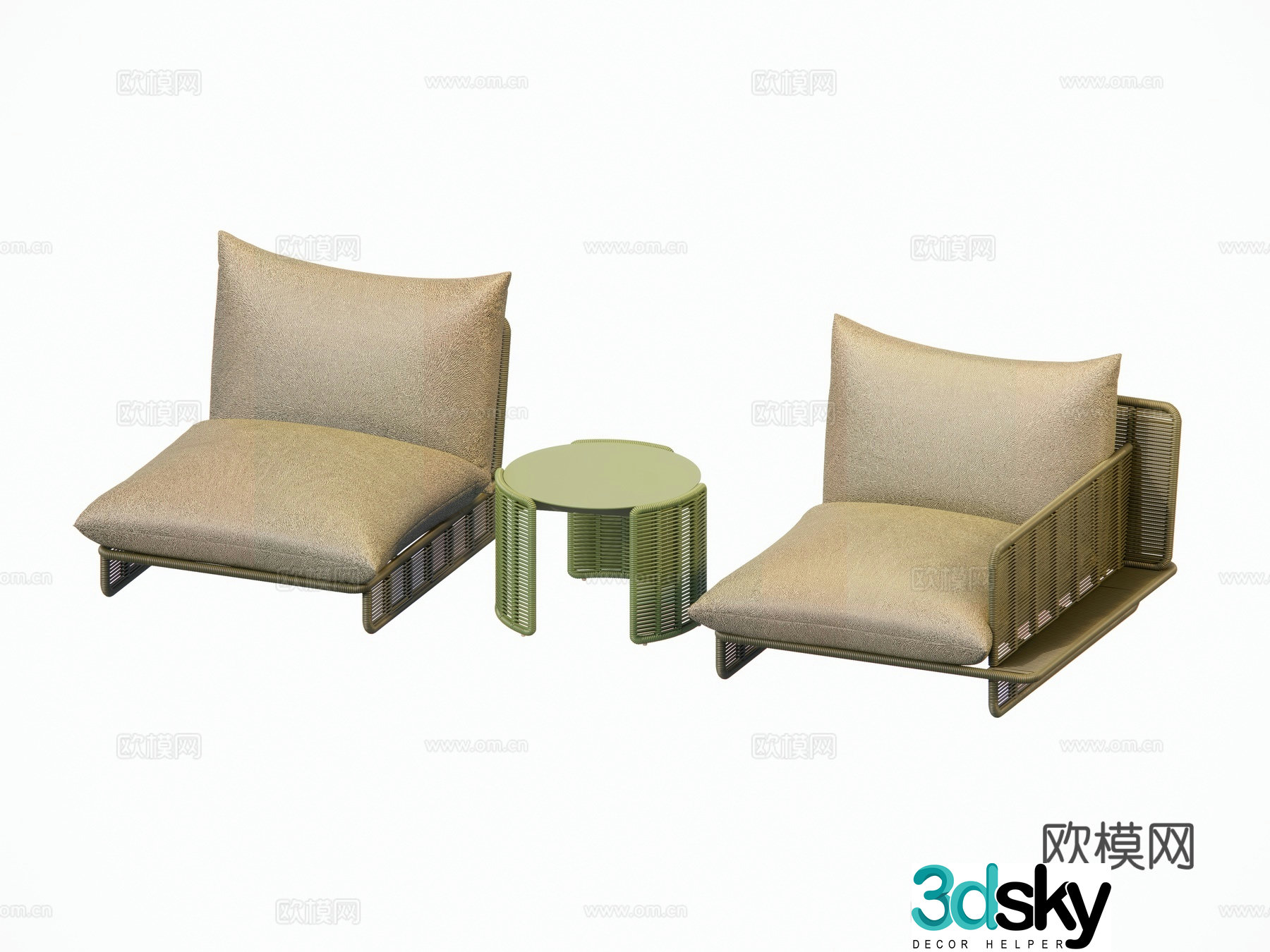 Modern casual sofa Single sofa Single handrail sofa Round coffee table Outdoor courtyard garden 3D model