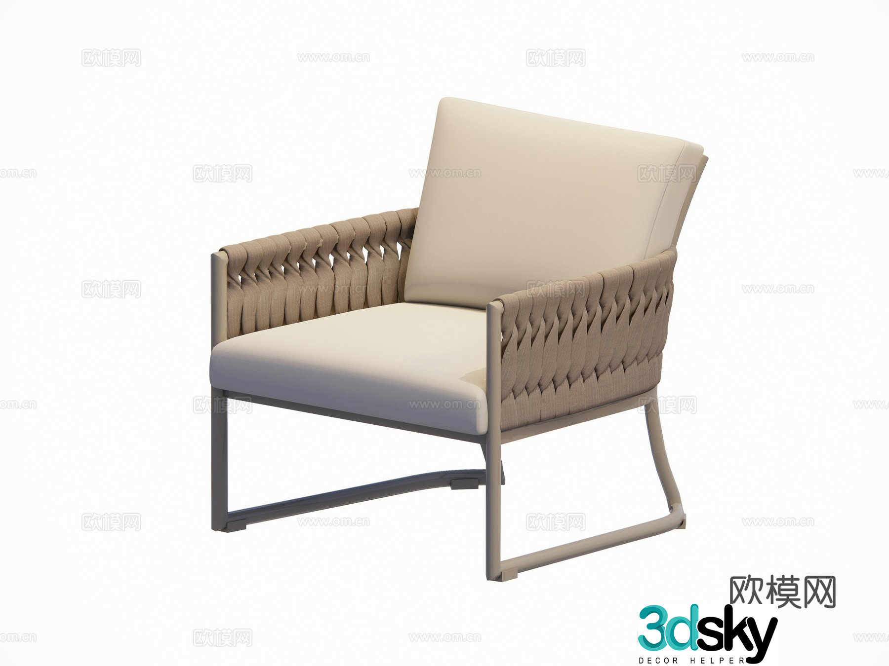 Modern French casual chair rope braided chair metal chair single chair outdoor courtyard garden chair combination 3D model