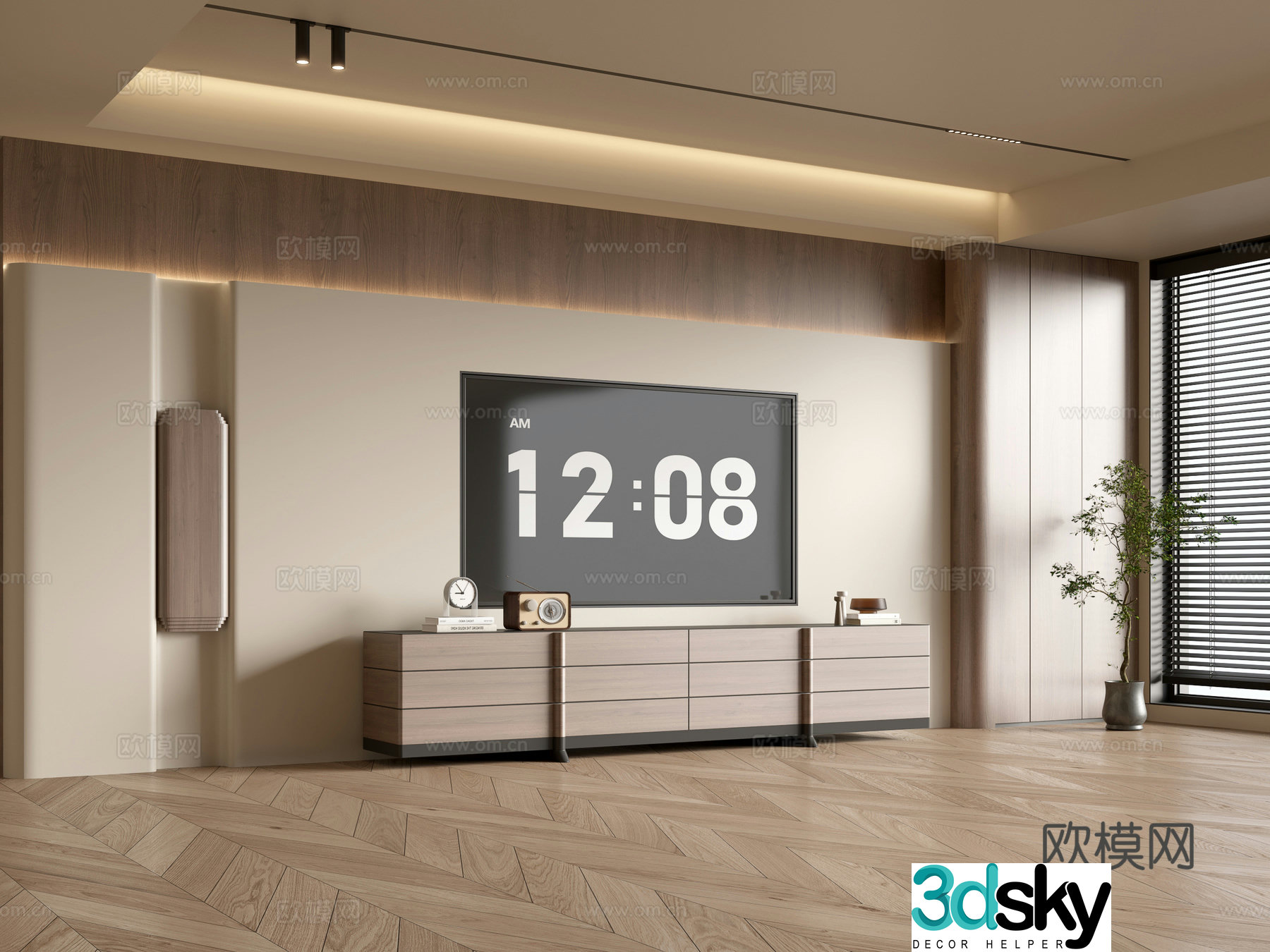Wasabi Middle Style TV Cabinet TV Background Wall Overall Cabinet TV Background Wall Medal Style 3D Model