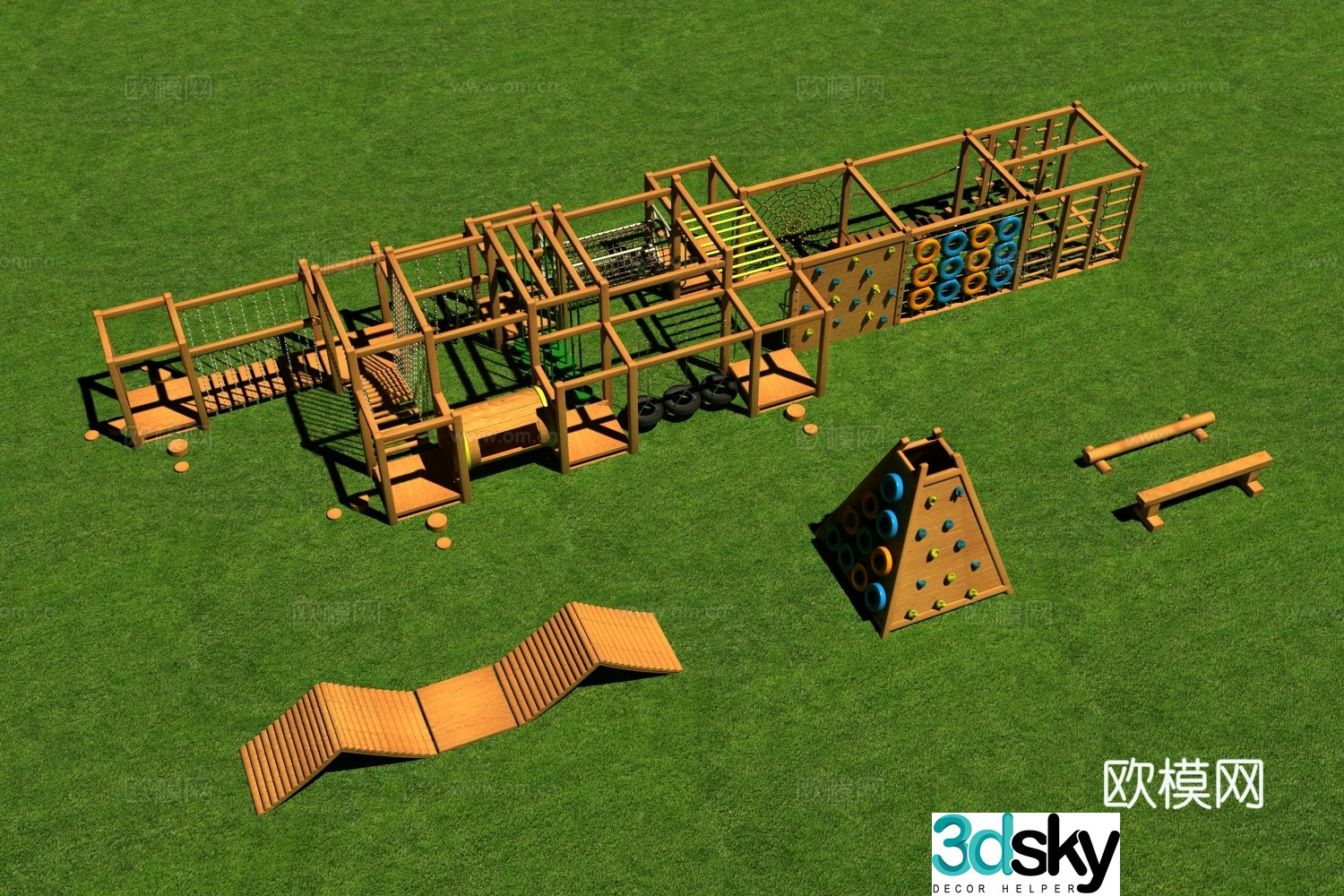 Amusement equipment outdoor physical training combination toys outdoor physical energy cycle 3D model