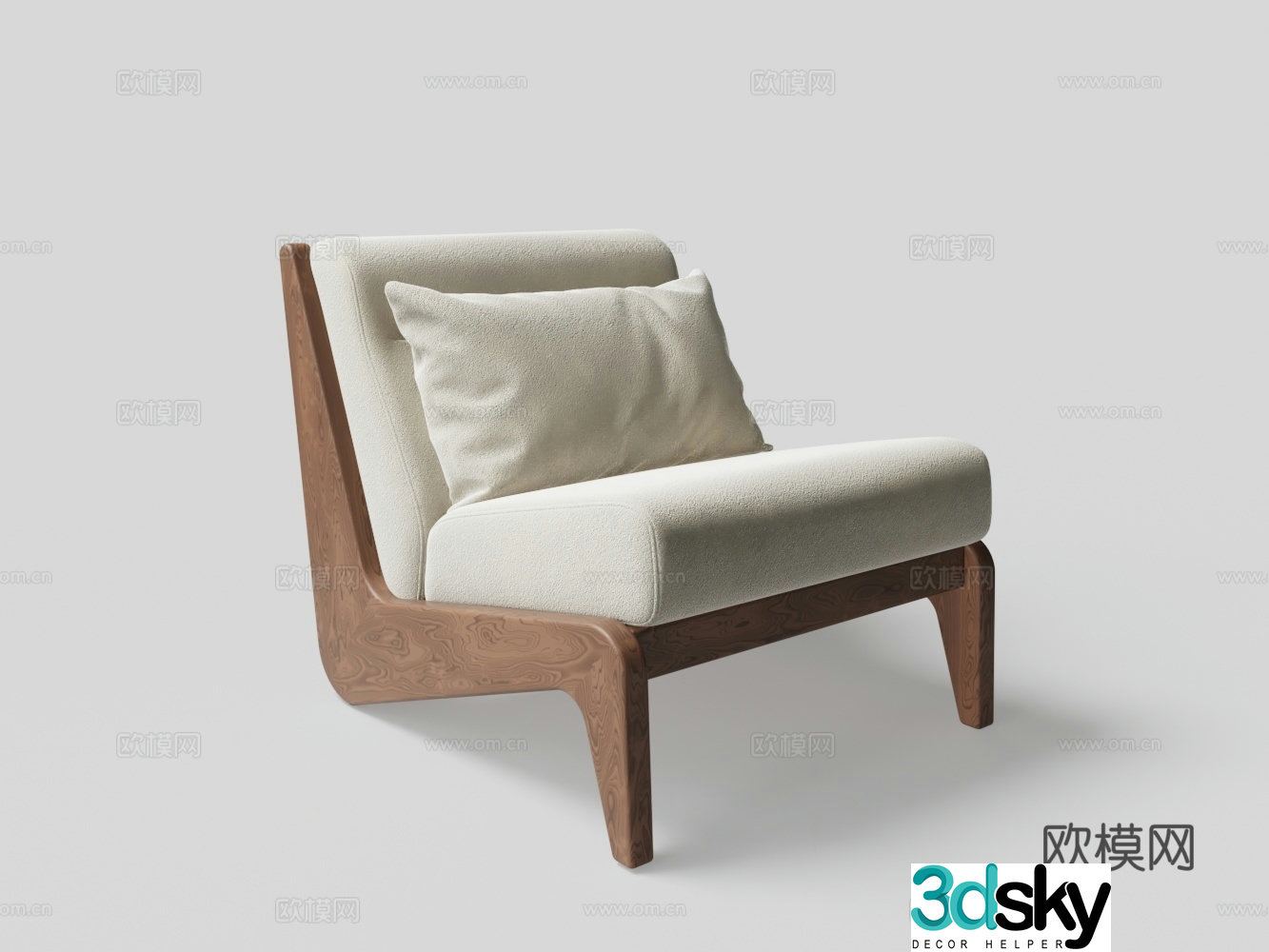 Modern solid wood fabric leisure chair 3d model