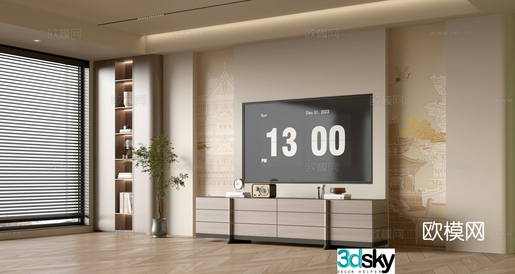 Silent and ancient style TV cabinet TV background wall Overall cabinet TV background wall Medal and ancient style background 3D model