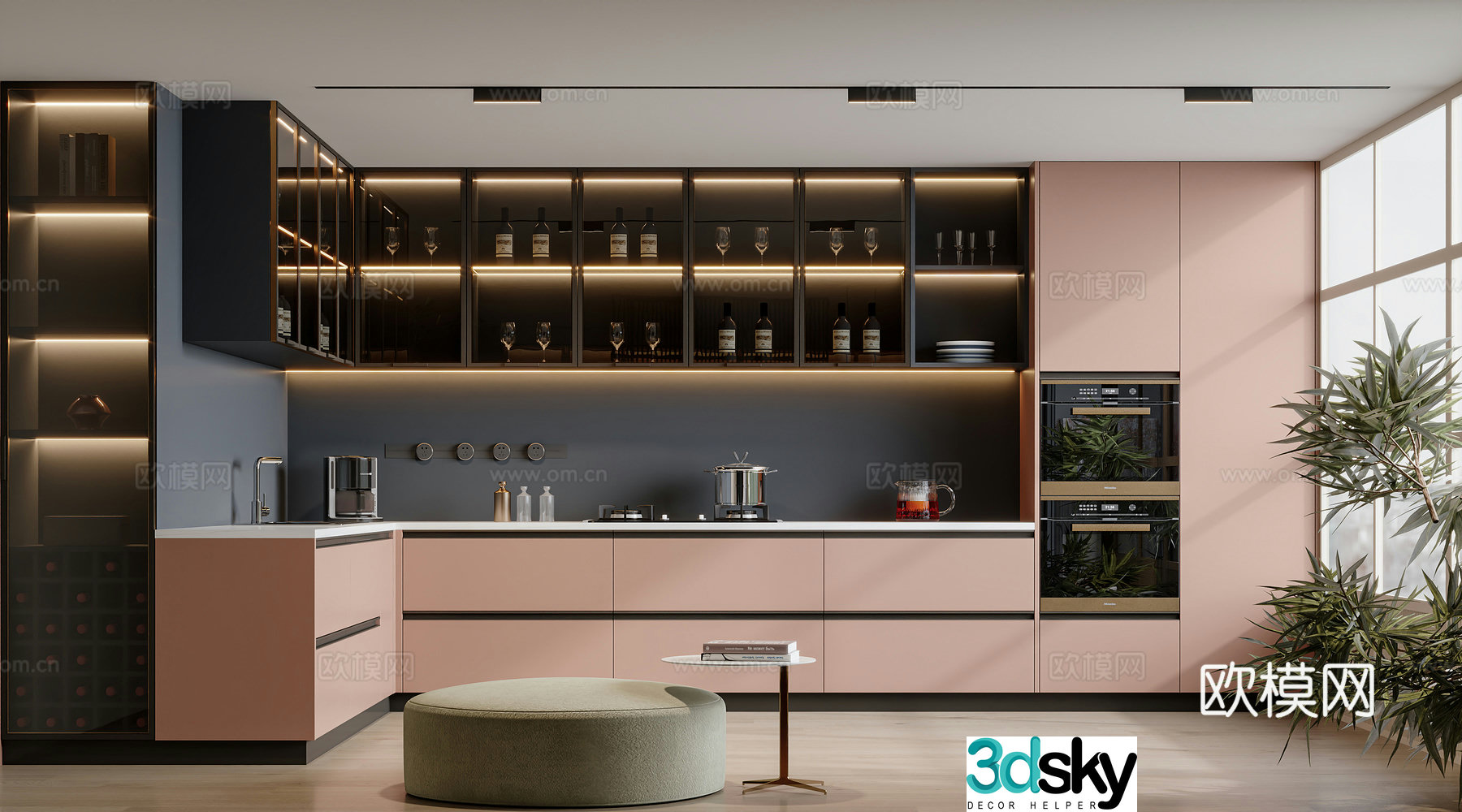 Modern open kitchen 3d model