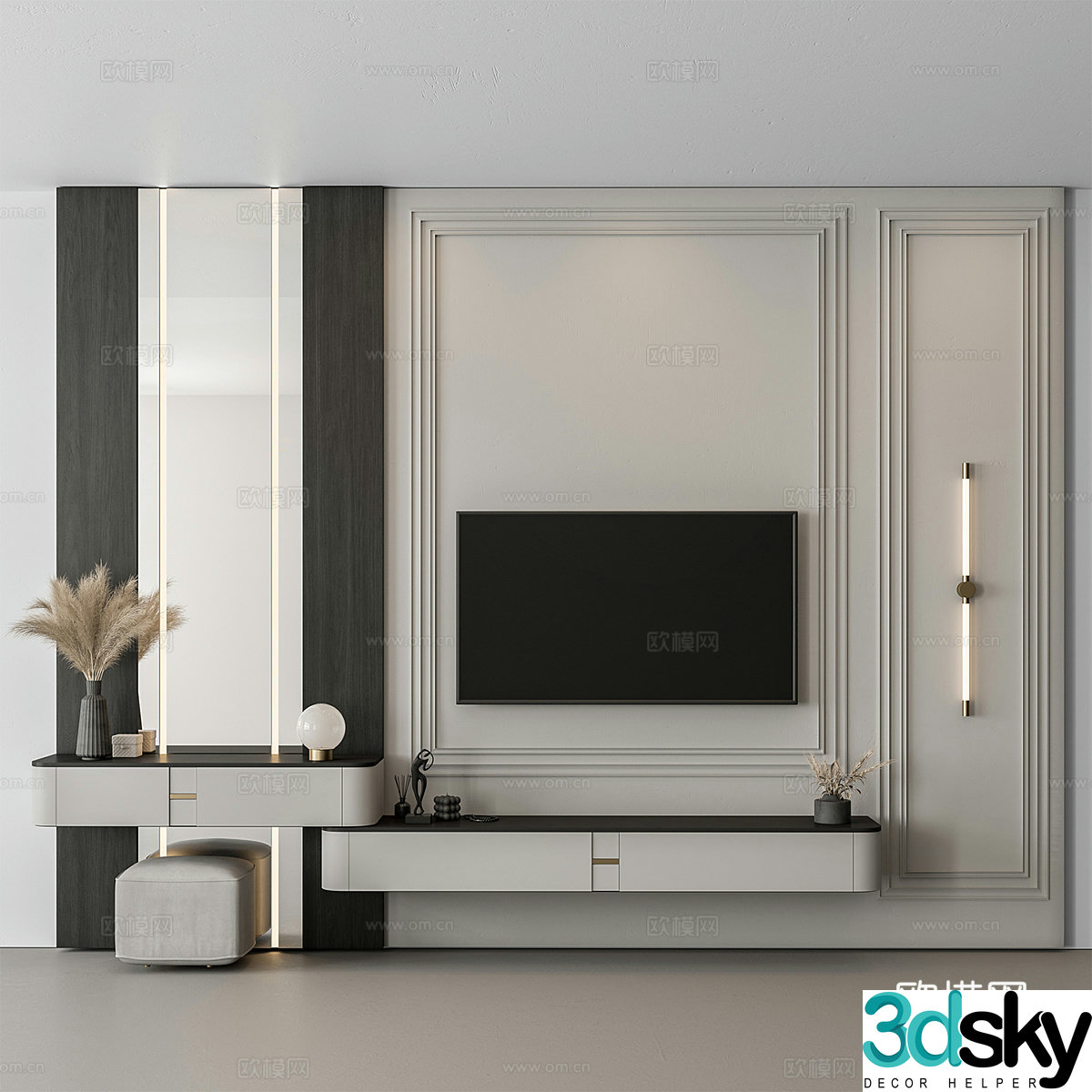 Modern TV background wall 3d model