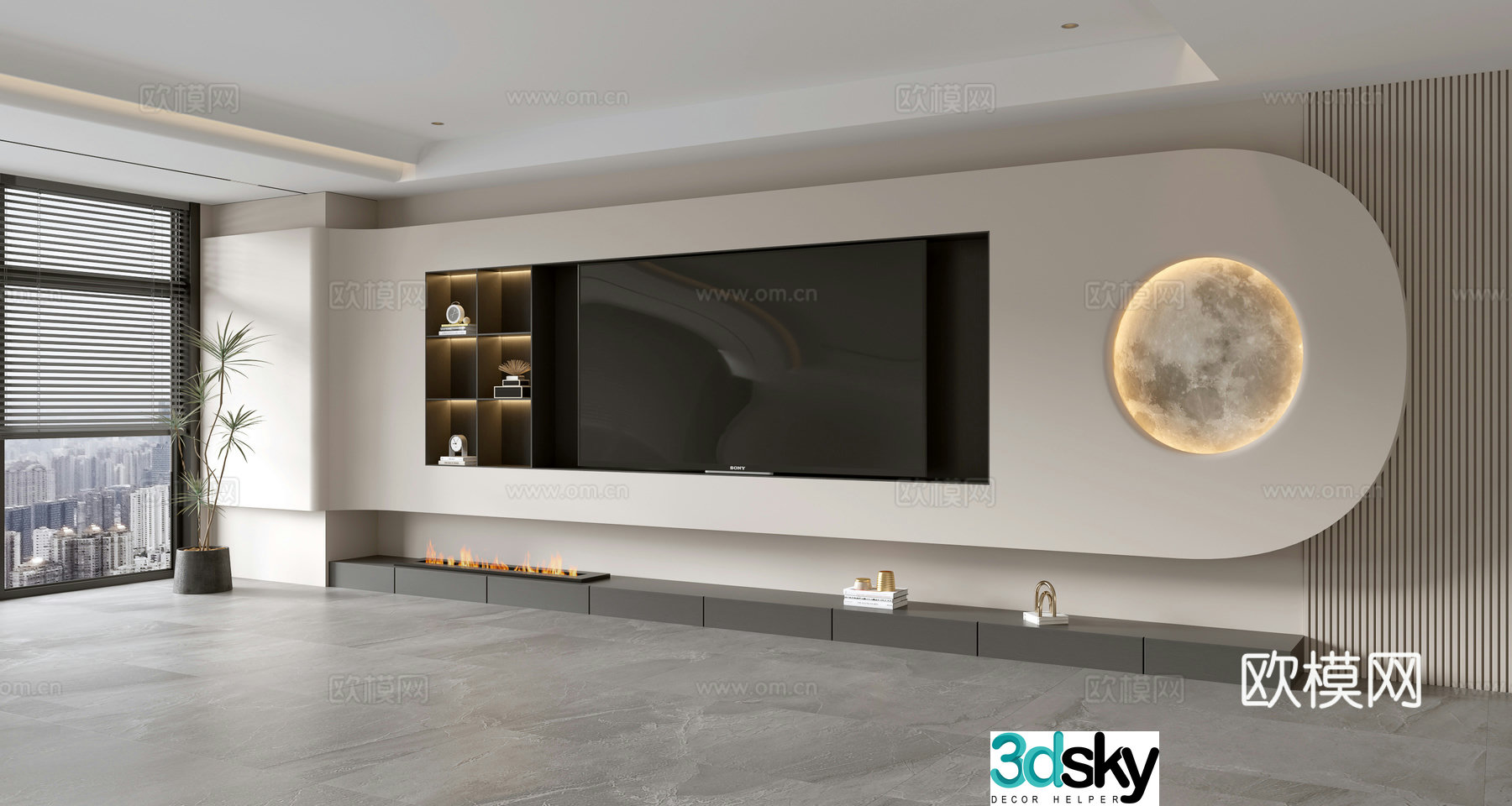 Modern creamy living room light luxury TV background wall creamy TV background wall full wall TV cabinet 3D model