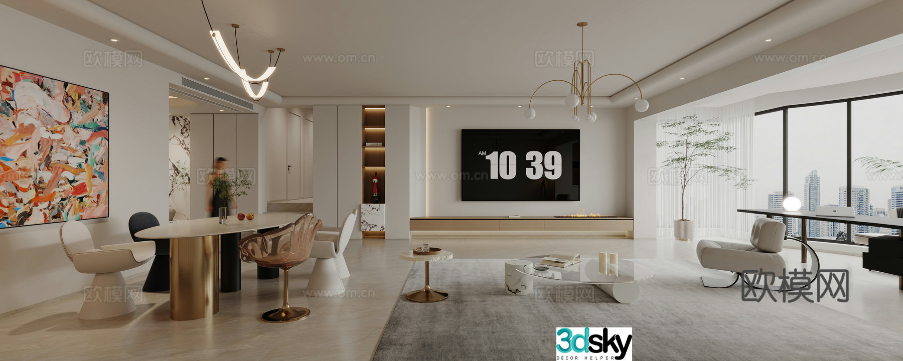 Modern living restaurant cream living restaurant black and white living restaurant 3d model