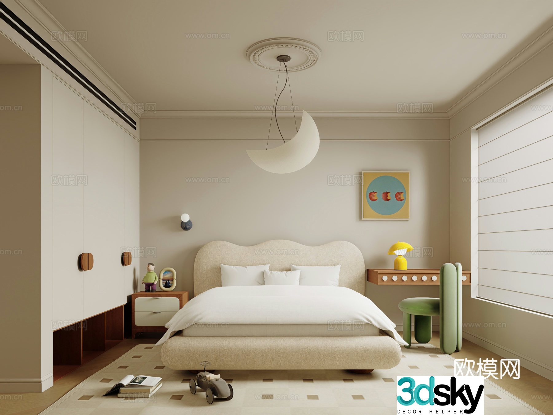 Modern Cream Home Bedroom Children’s Room 3D Model