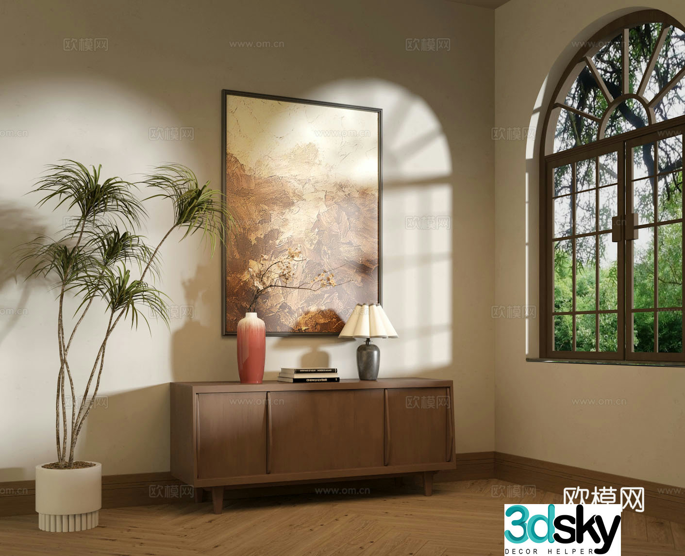3D model of wasabi middle-aged side cabinet hanging painting French window