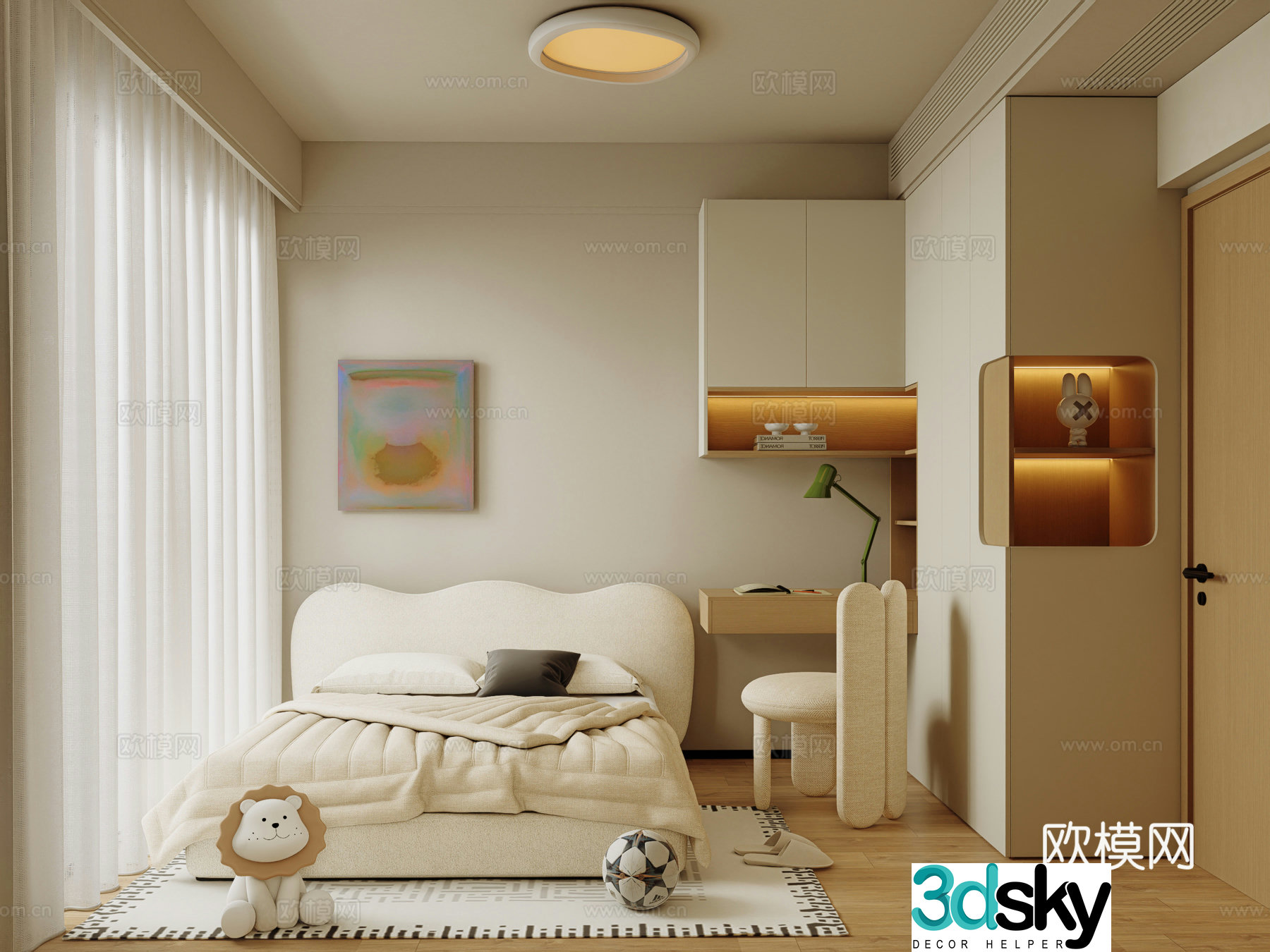 Modern Cream Home Bedroom Children’s Room 3D Model