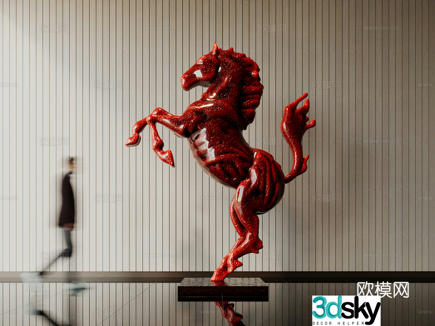 Modern horse sculpture installation 3d model