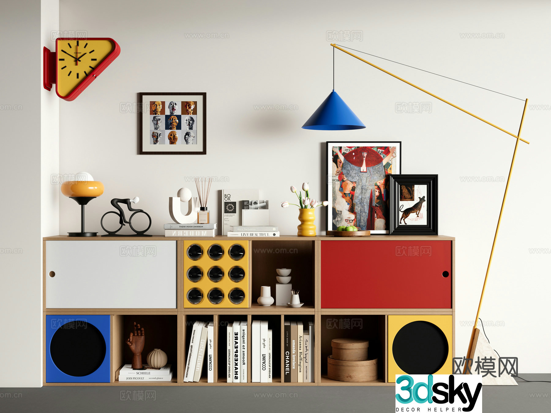 Modern bookcases short bookcases dopamine combination bookcases Memphis color block 3D model