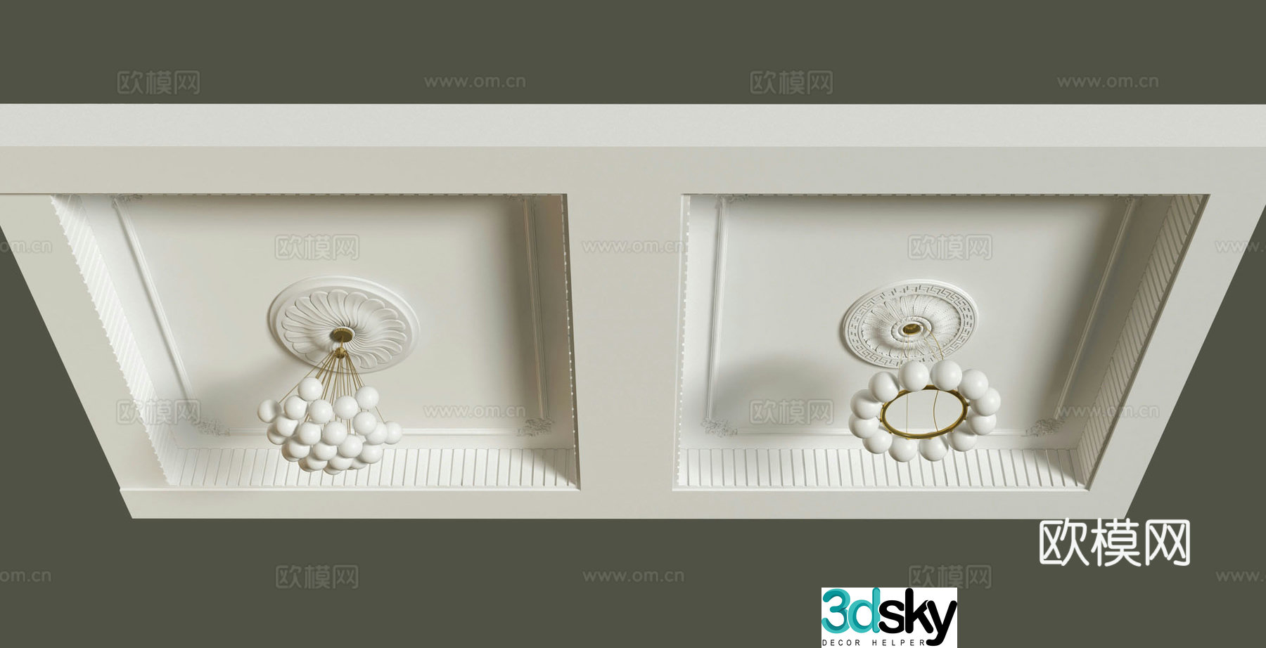 French American ceiling gypsum line carved lamp plate chandelier 3d model