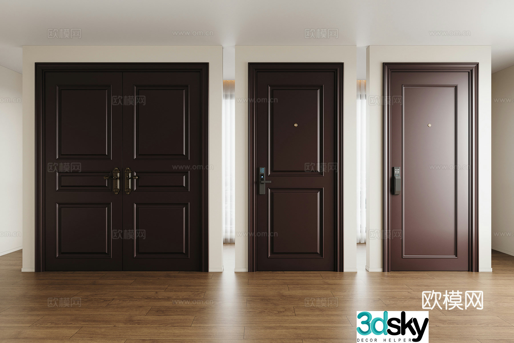 Modern security door entrance door double-open door single-open door finger silk door lock 3D model