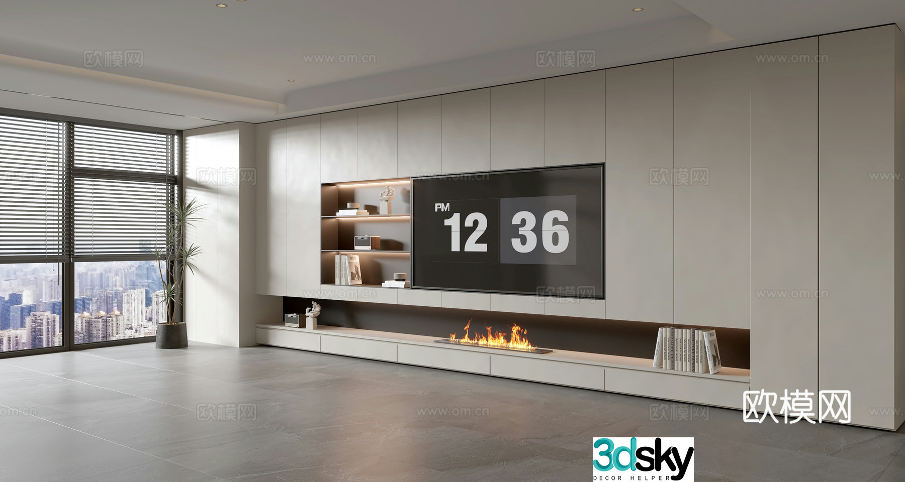 Modern creamy living room light luxury TV background wall creamy TV background wall full wall TV cabinet 3D model