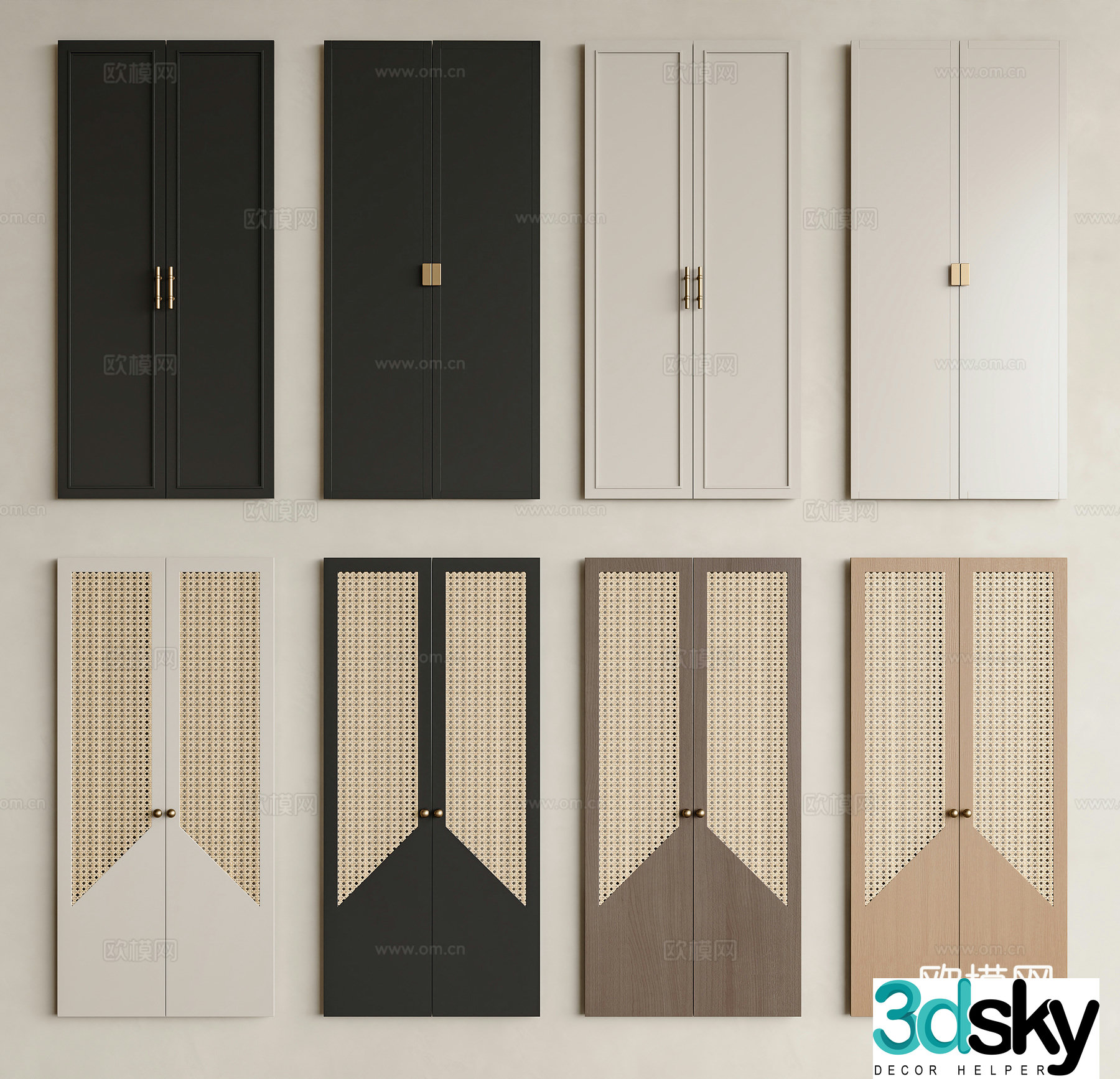 Middle-aged feng hood door Wasabi feng hood door Rattan cabinet door Cream feng hood door Wardrobe cabinet door 3D model