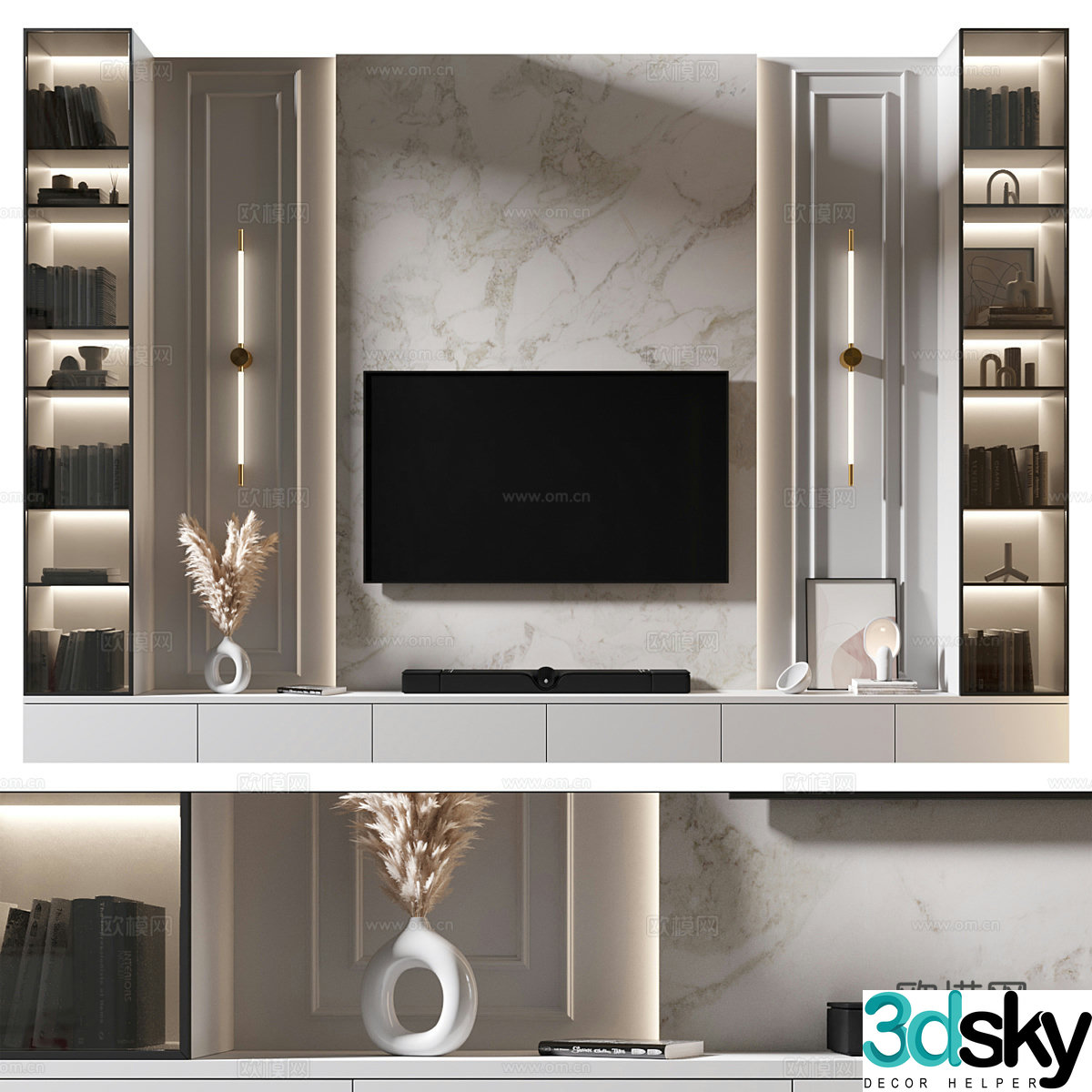 Modern light luxury TV background wall 3d model