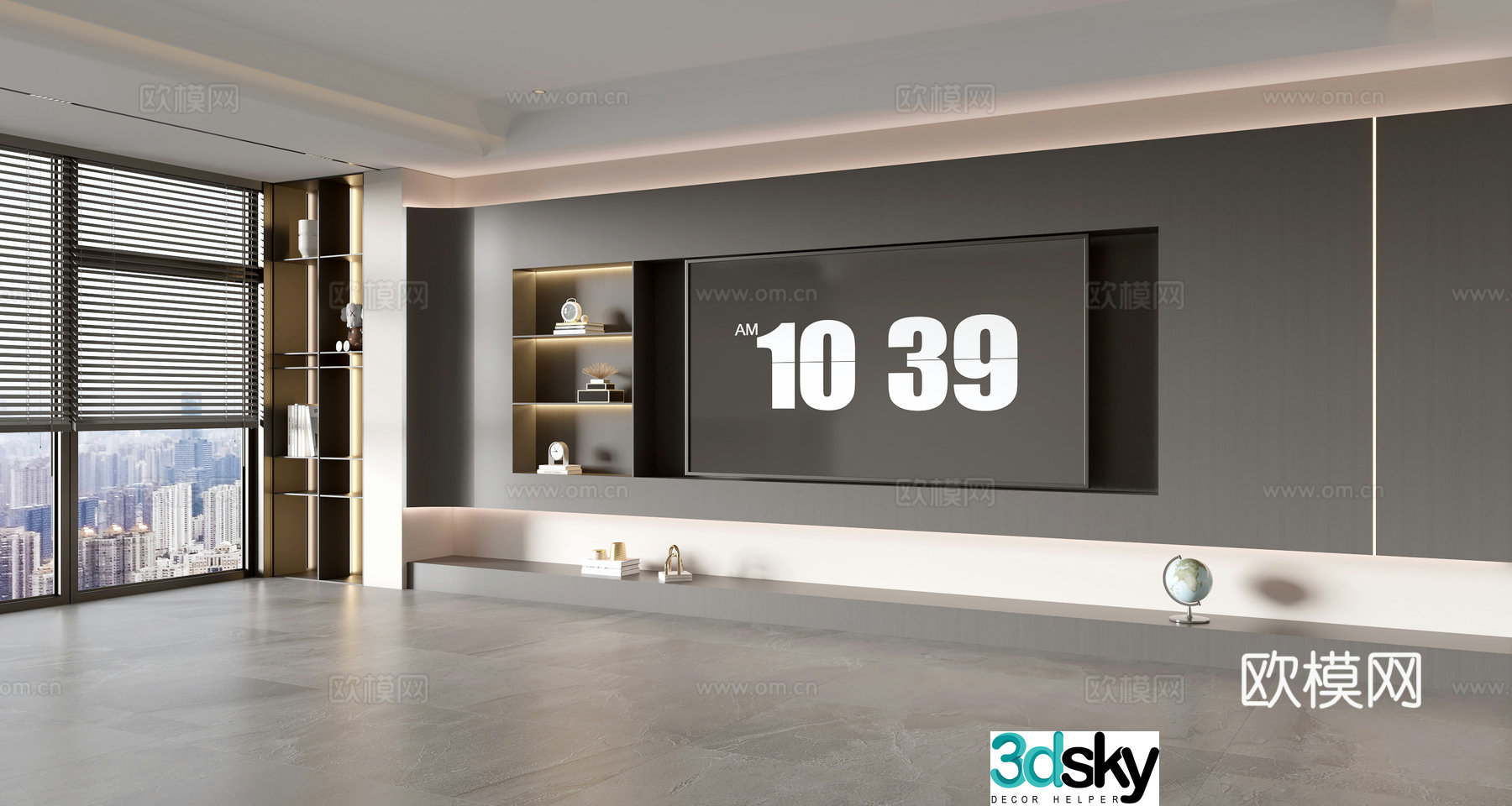 Modern Italian living room light luxury TV background wall full wall TV cabinet 3D model