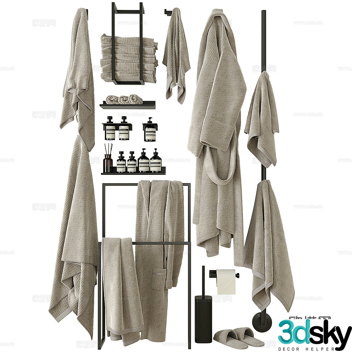 Bathrobe towel toiletries 3d model