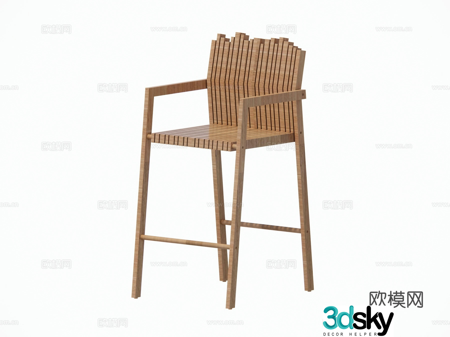 Modern bar chair Solid wood Teak bar chair Indoor bar chair Outdoor courtyard garden bar chair Bar stool group 3D model