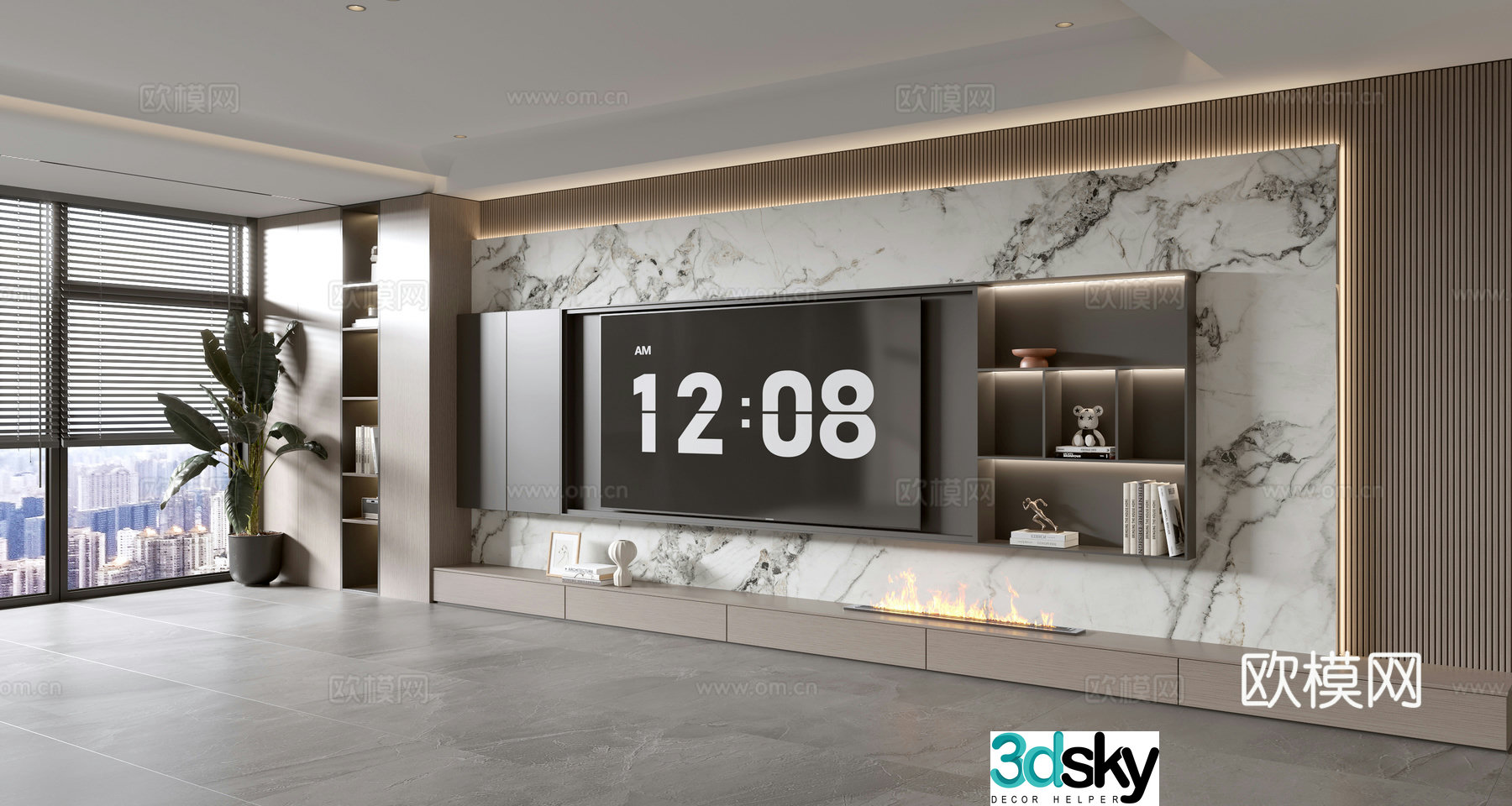 Modern Italian living room light luxury TV background wall full wall TV cabinet 3D model