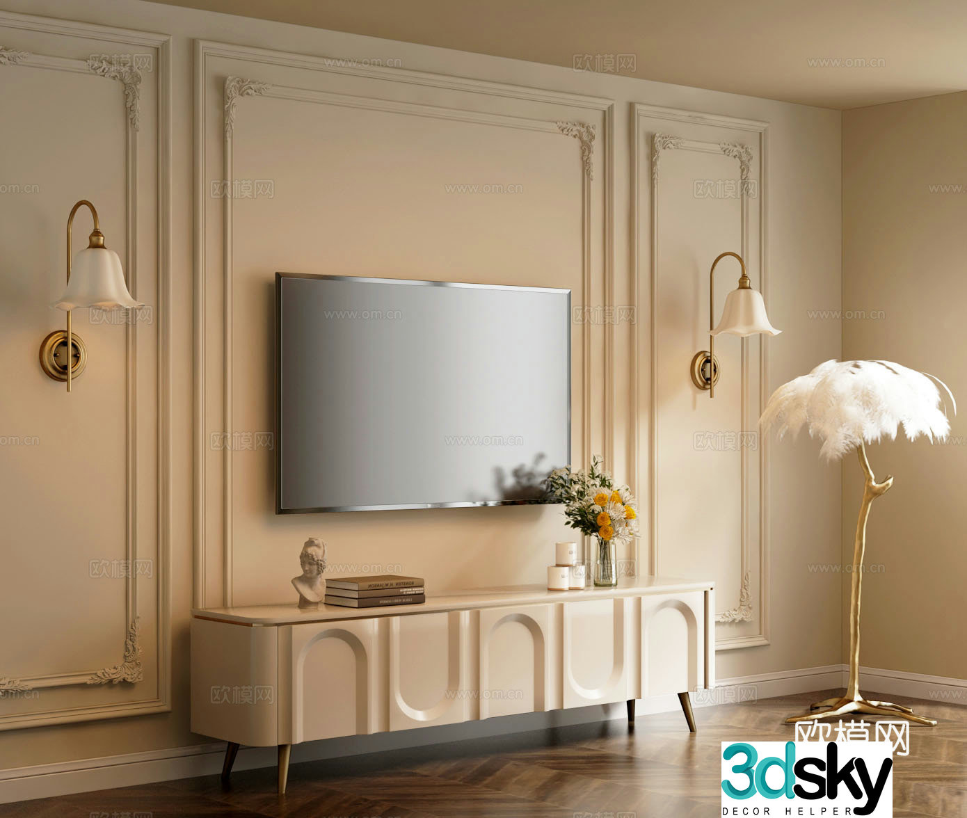 French TV background wall TV cabinet floor lamp 3d model