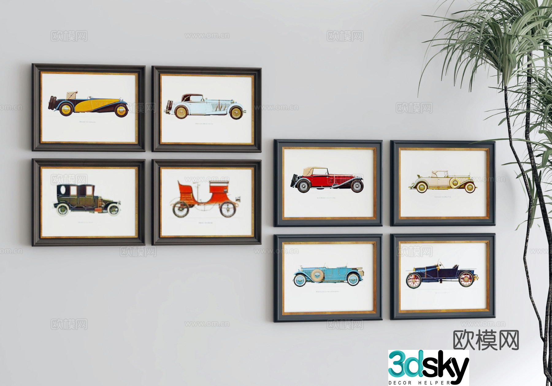American classic car decoration painting 3d model