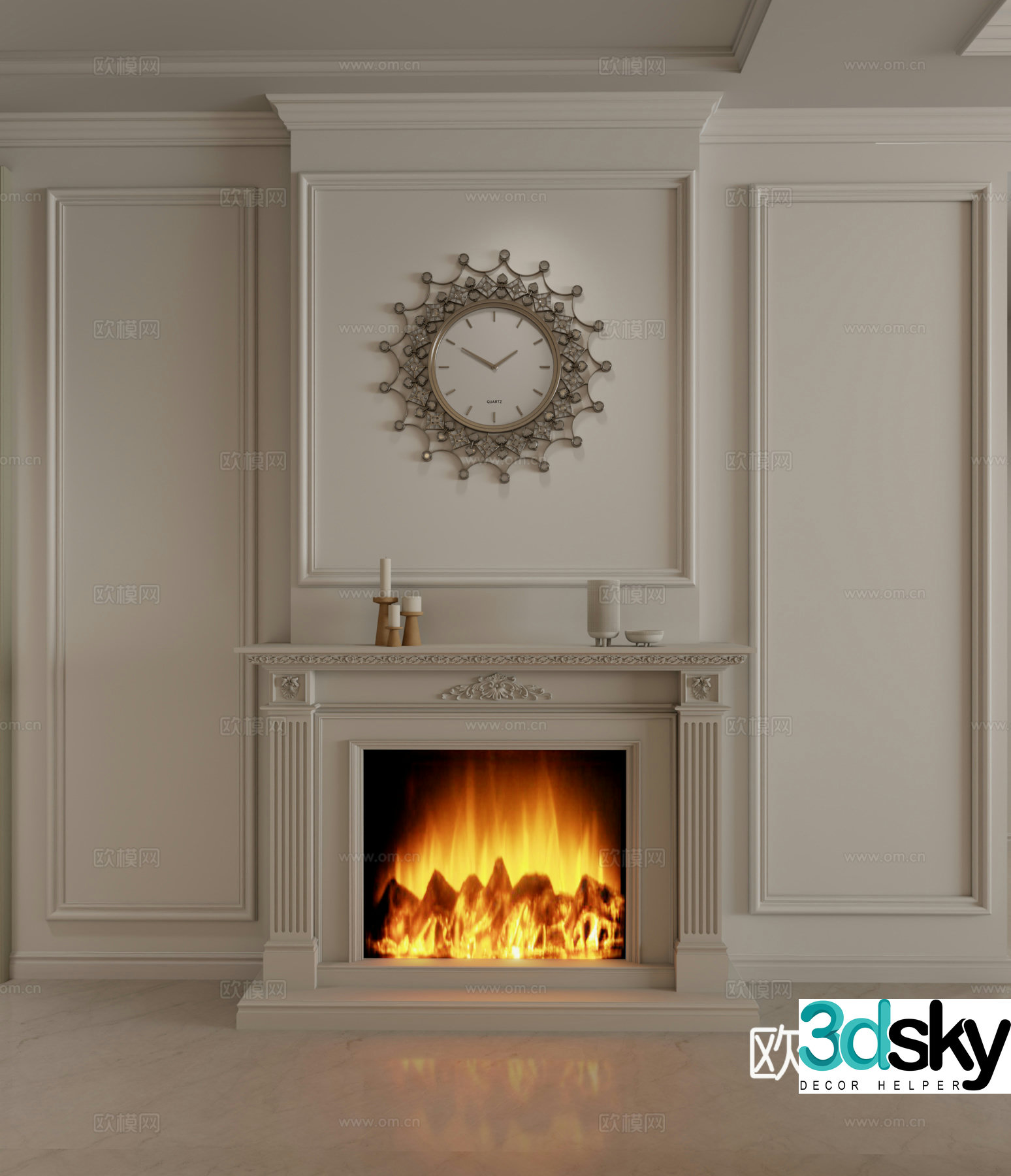 Simple European fireplace 3d model