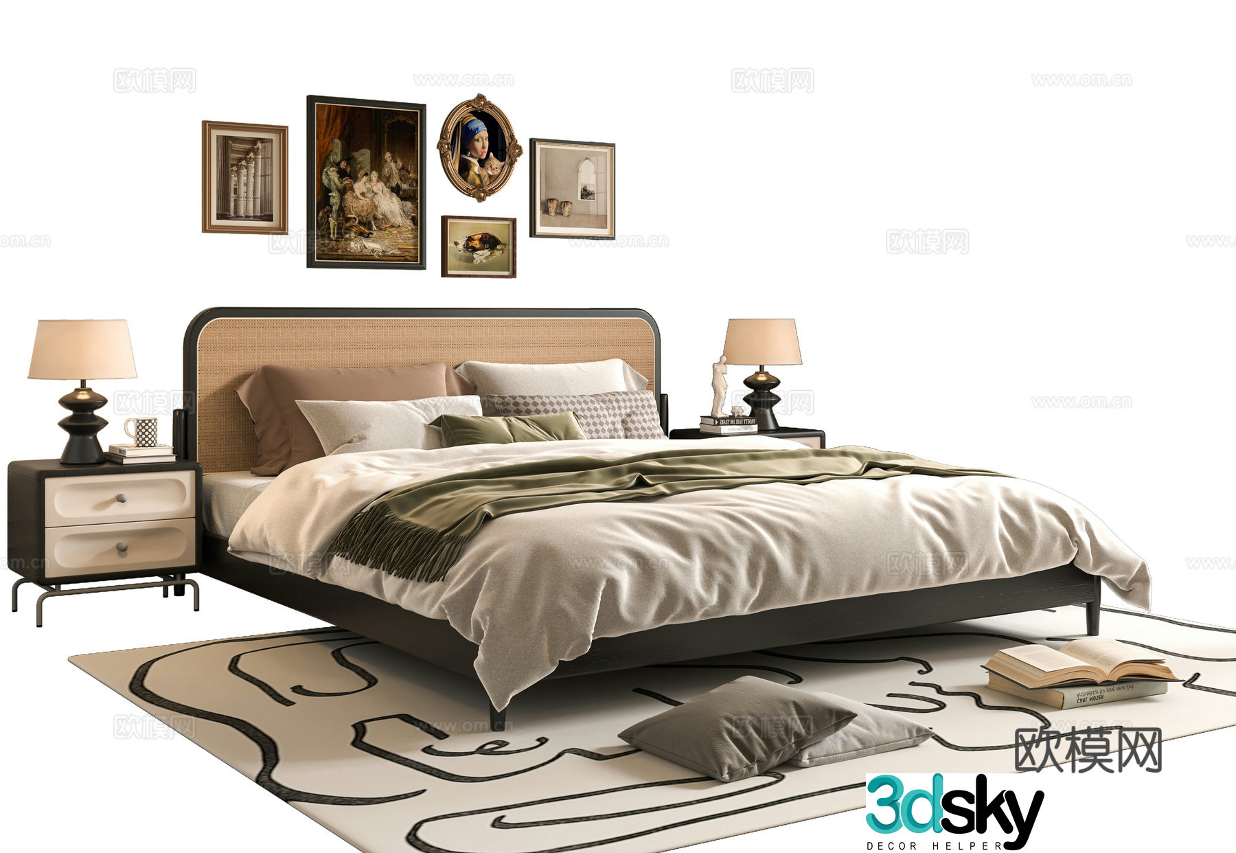 French double bed 3d model