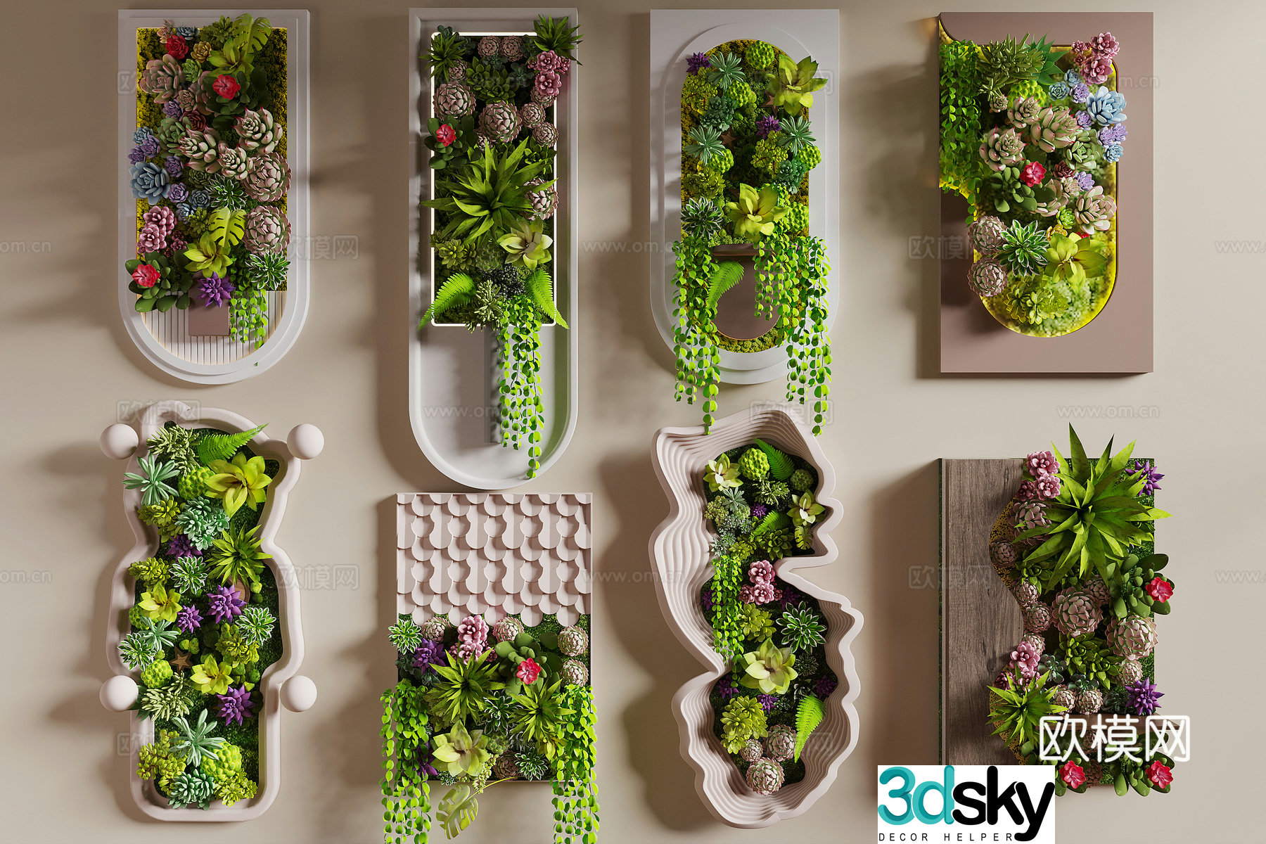 Modern plant wall decoration pendant 3D model