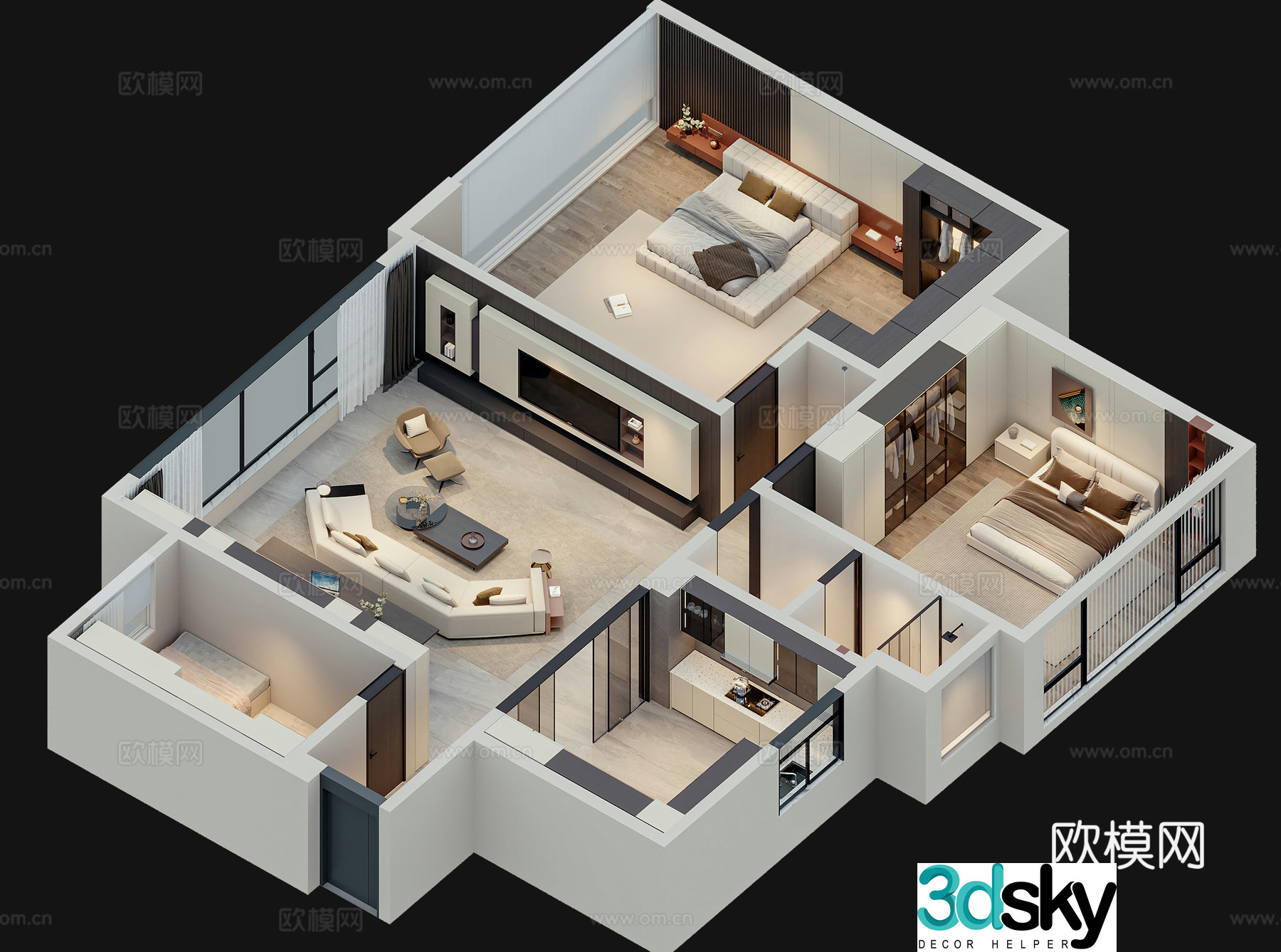 Modern home decoration aerial view 3d model