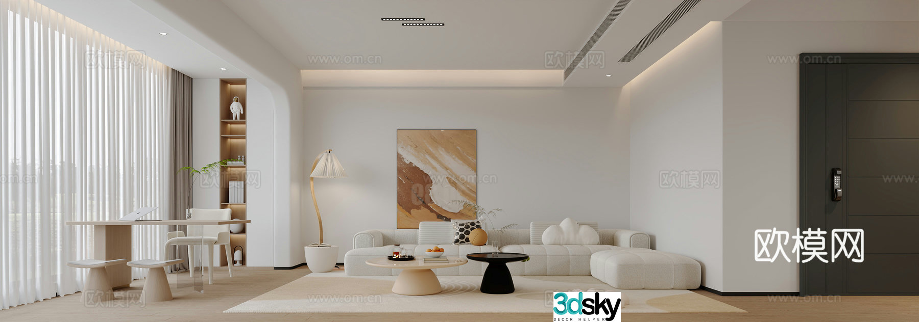 Cream style Living and dining room 3d model