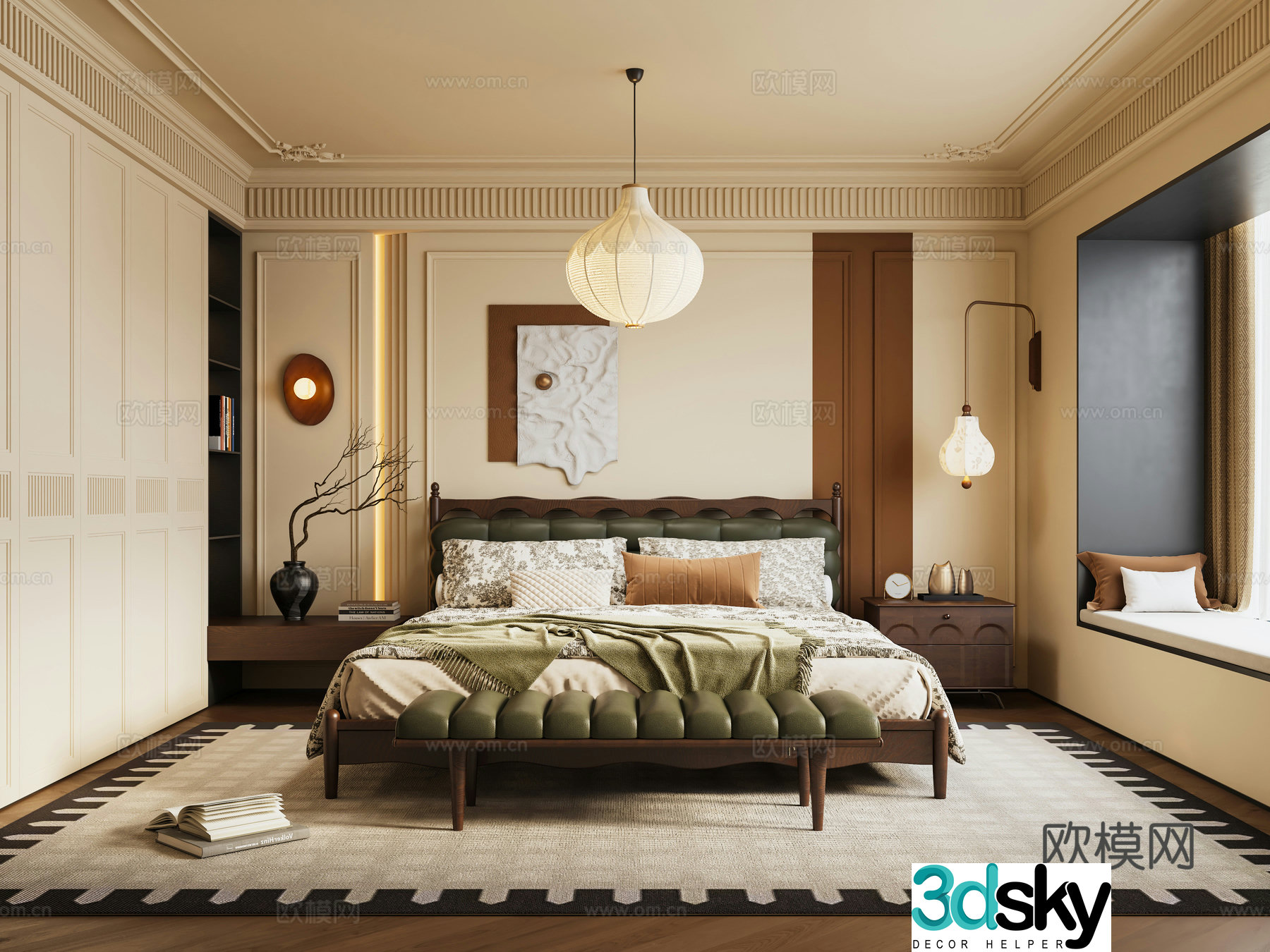 French retro home bedroom 3d model
