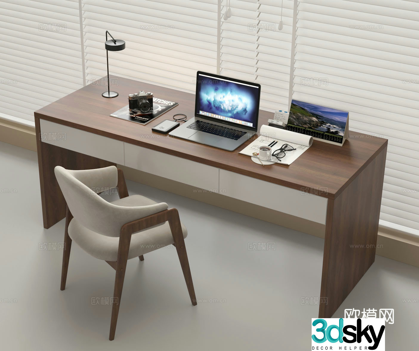 Modern desk chair laptop desk lamp 3d model