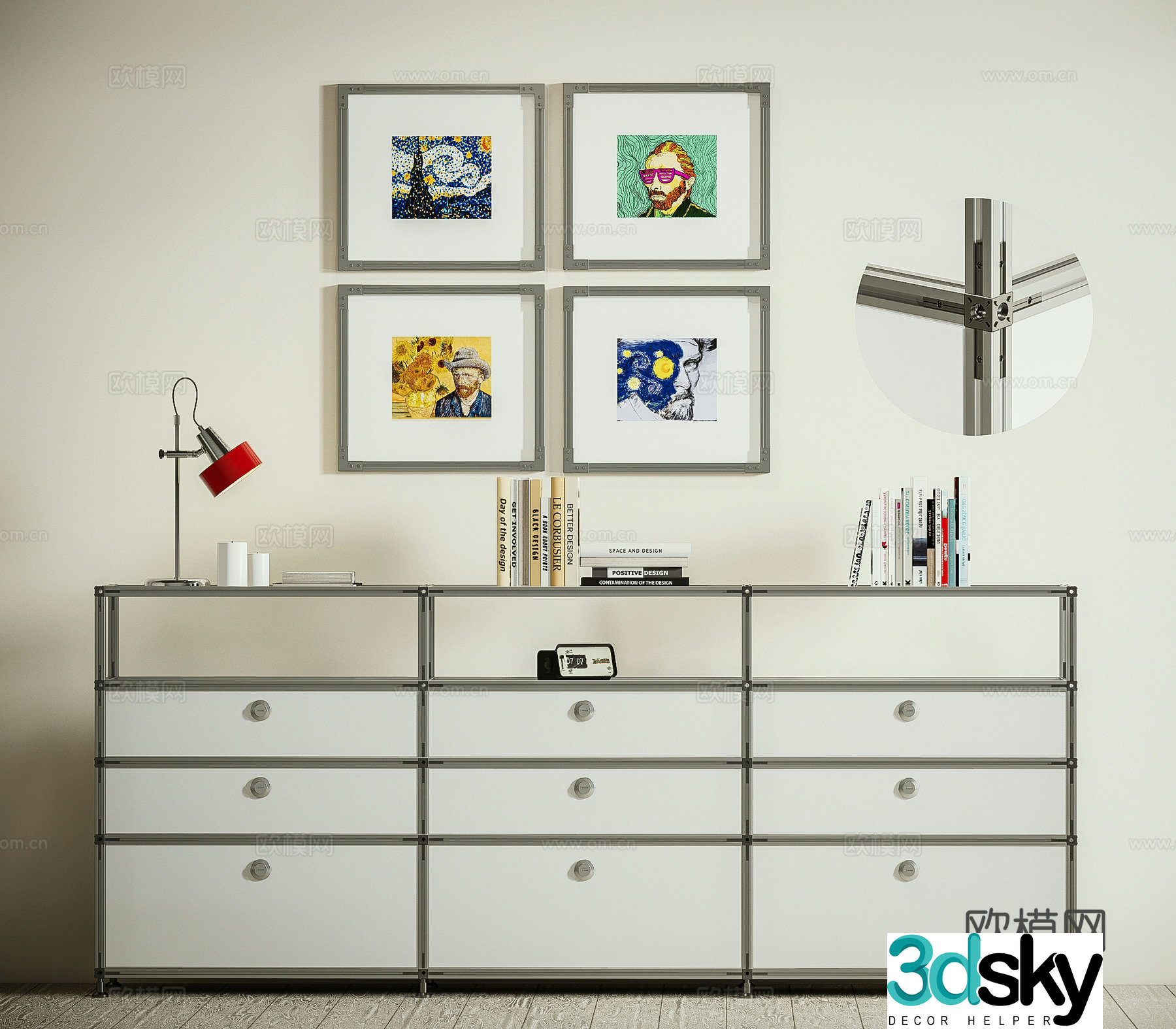 Modern aluminum profile file cabinet Bauhaus storage cabinet metal sideboard 3D model