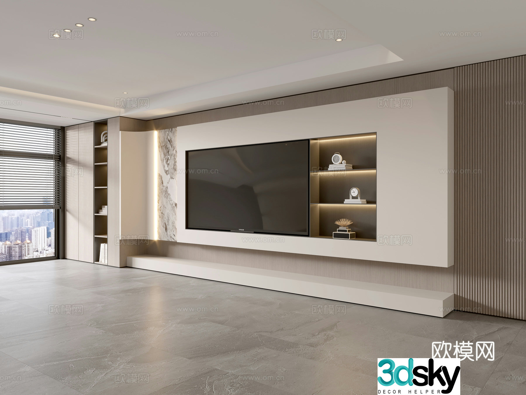 Modern Italian living room light luxury TV background wall full wall TV cabinet 3D model