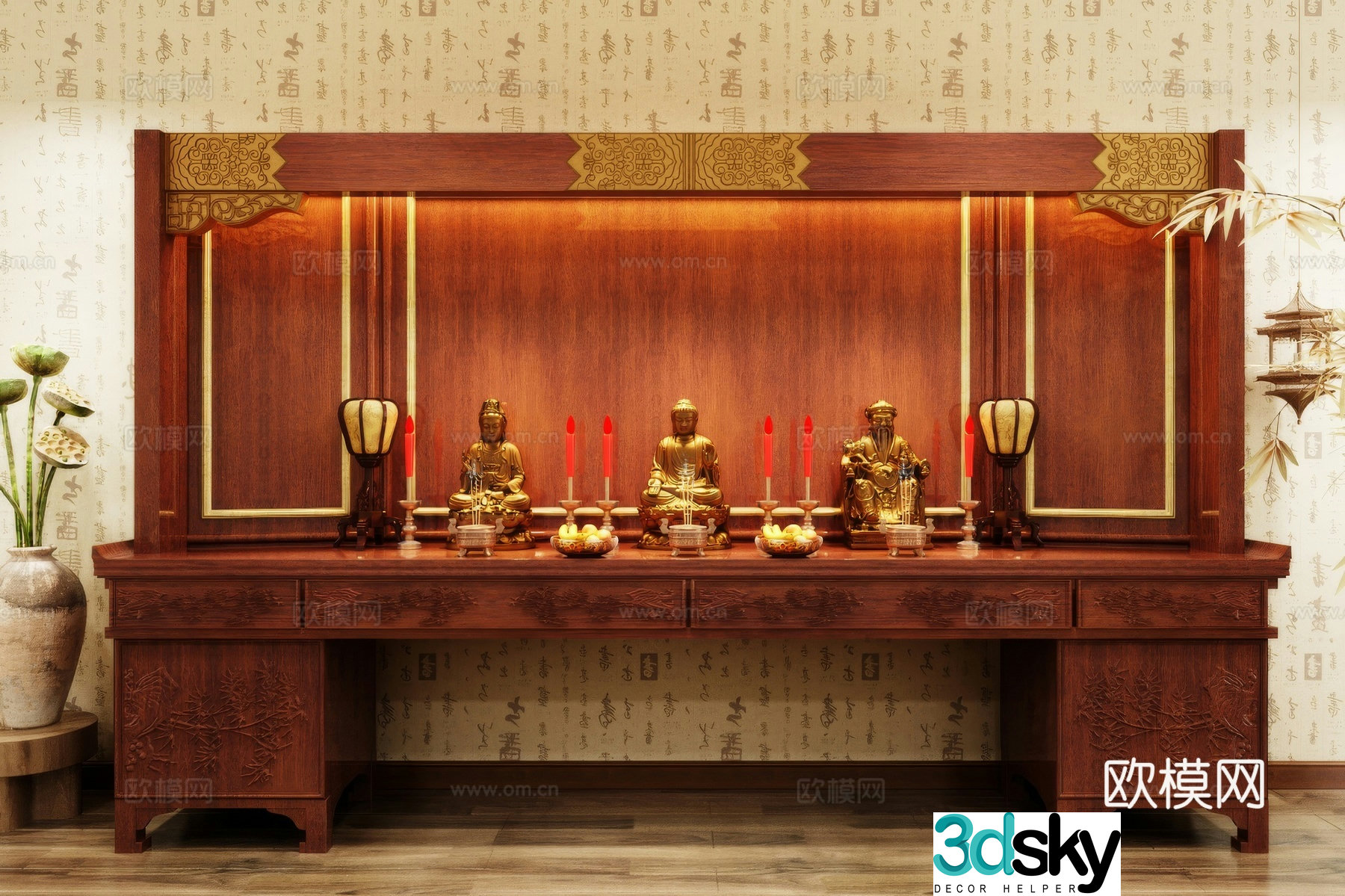 Buddha niche shrine hostel incense stove candle holder 3d model