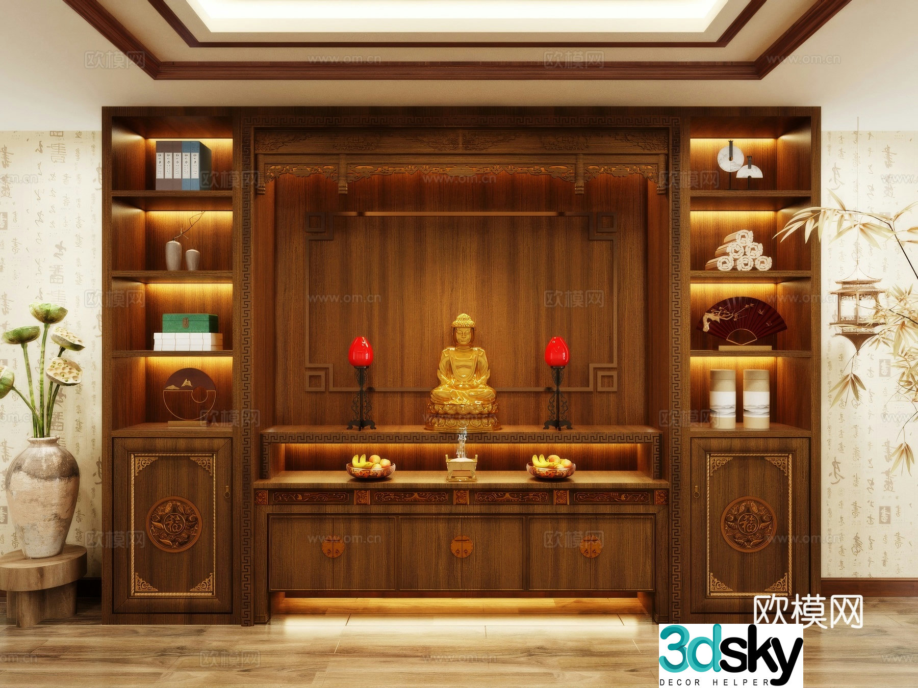 Buddha niche shrine hostel incense stove candle holder 3d model