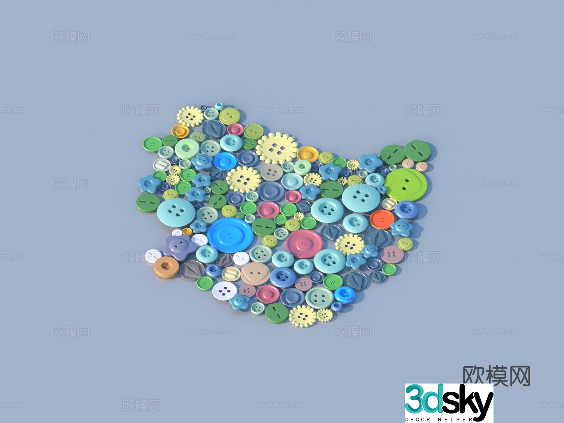 Buttons Sketch Ornaments 3D Model