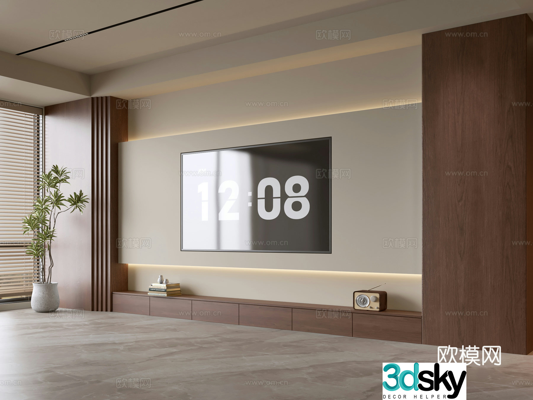 Wasabi Middle Style TV Cabinet TV Background Wall Overall Cabinet TV Background Wall Medal Style 3D Model