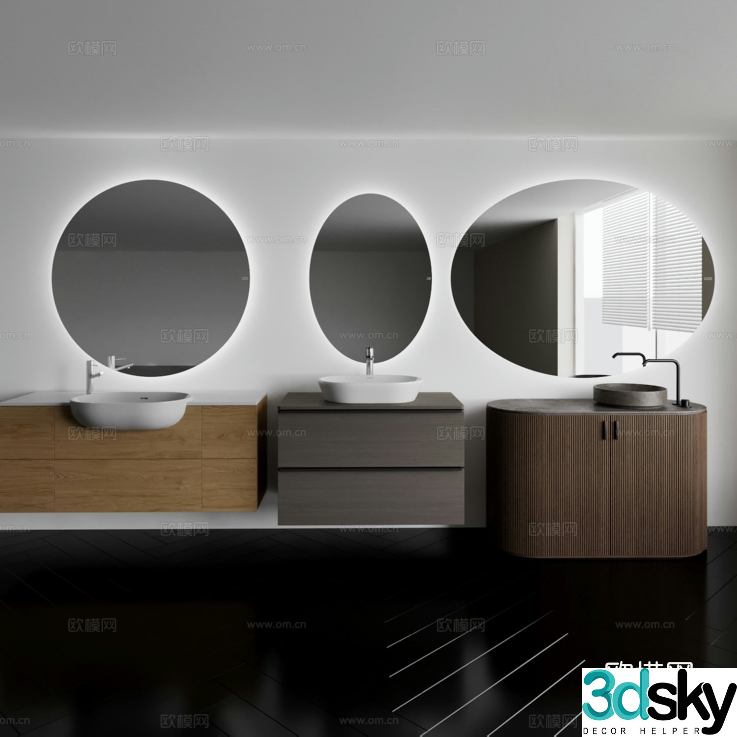 Bathroom cabinet and wash basin and mirror combination 3D model