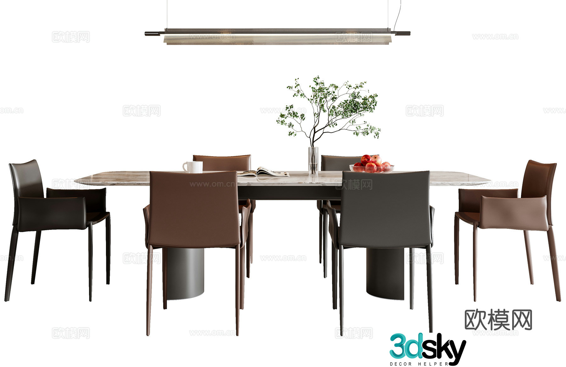 Italian dining table and chair combination 3D model
