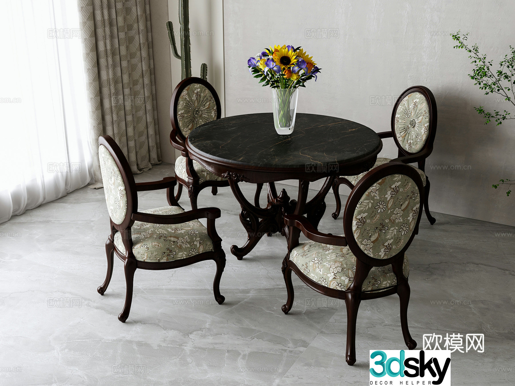 American dining table and chair combination 3D model