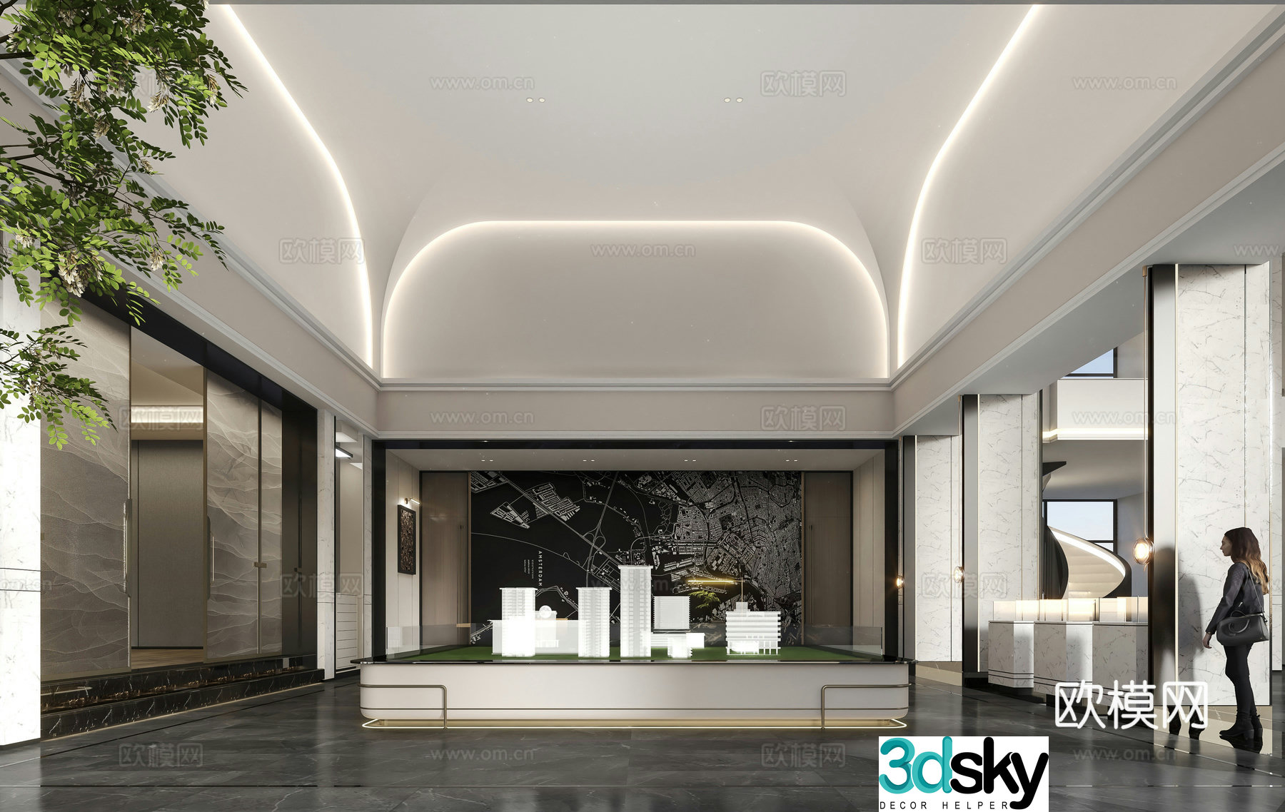 Modern sales office reception hall life hall club sales office sand panel area 3D model